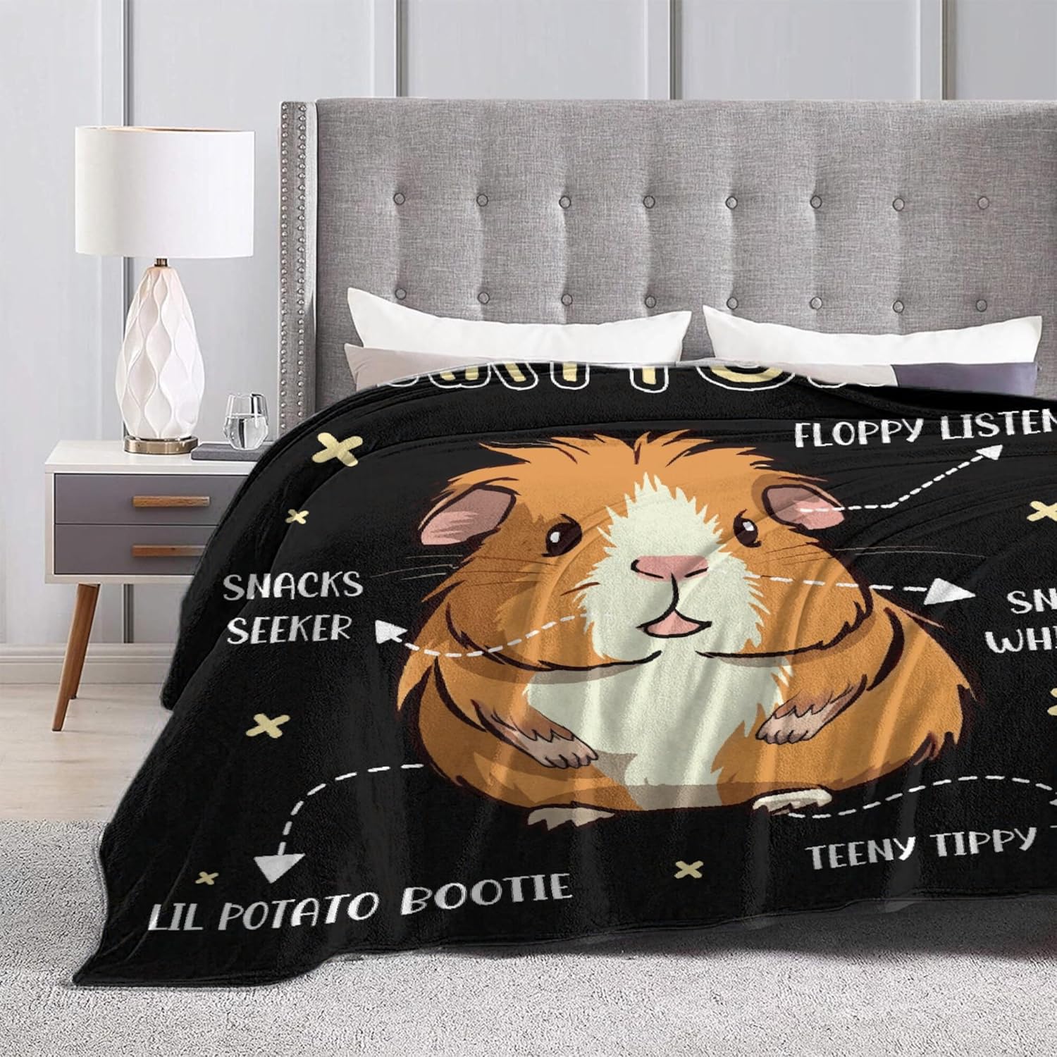 Funny Guinea Pig Anatomy Blanket,Cute Guinea Pig Gifts for Women Men,Soft Plush Flannel Animal Quilts for Bed Sofa Bed Couch Room Decorations 80 in x 60 in Large for Adults