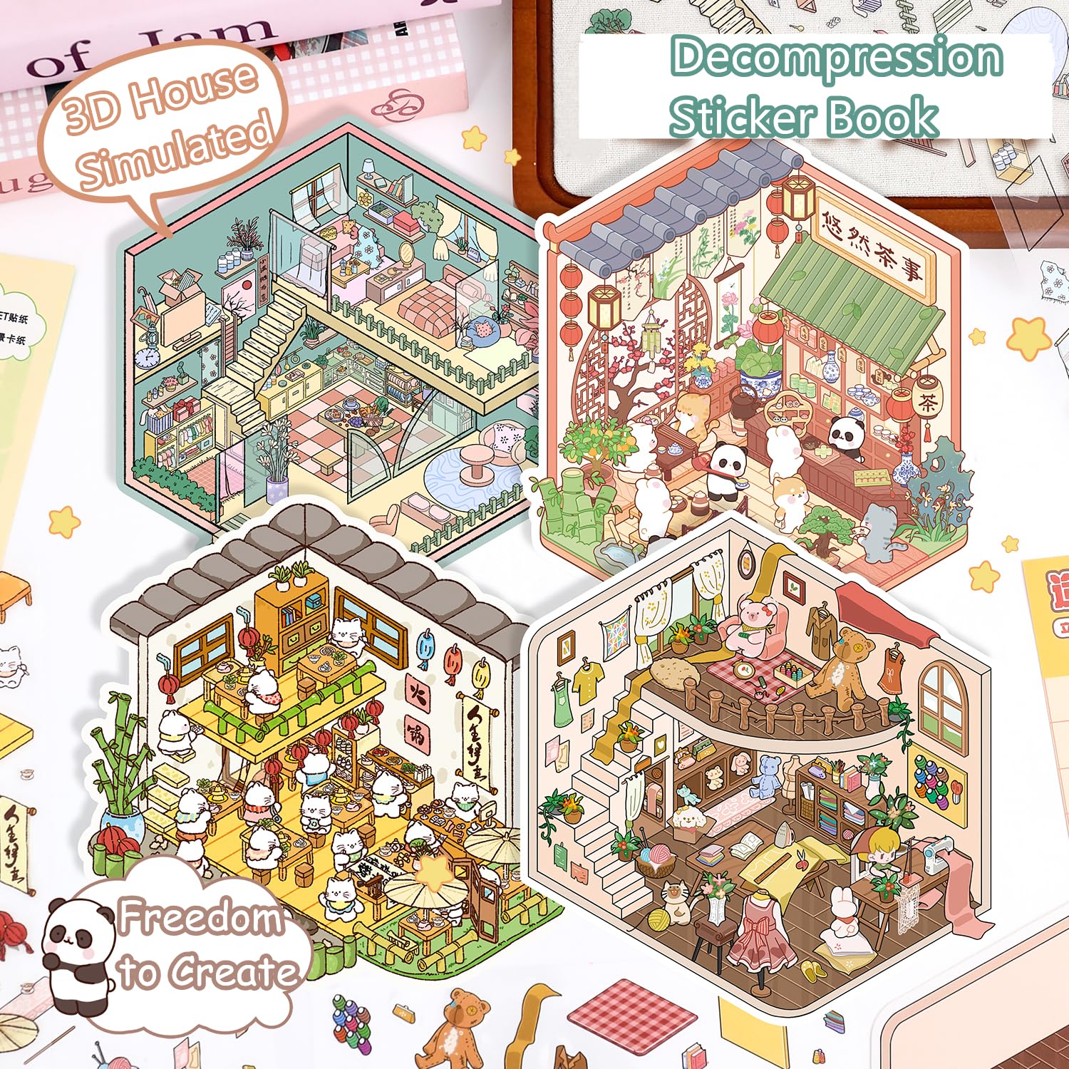 Wnqou 6 Sets DIY 3D House Stickers, 3D Magic Classroom Simulated, Miniature Simulated Cabin Scene Game - Image 4