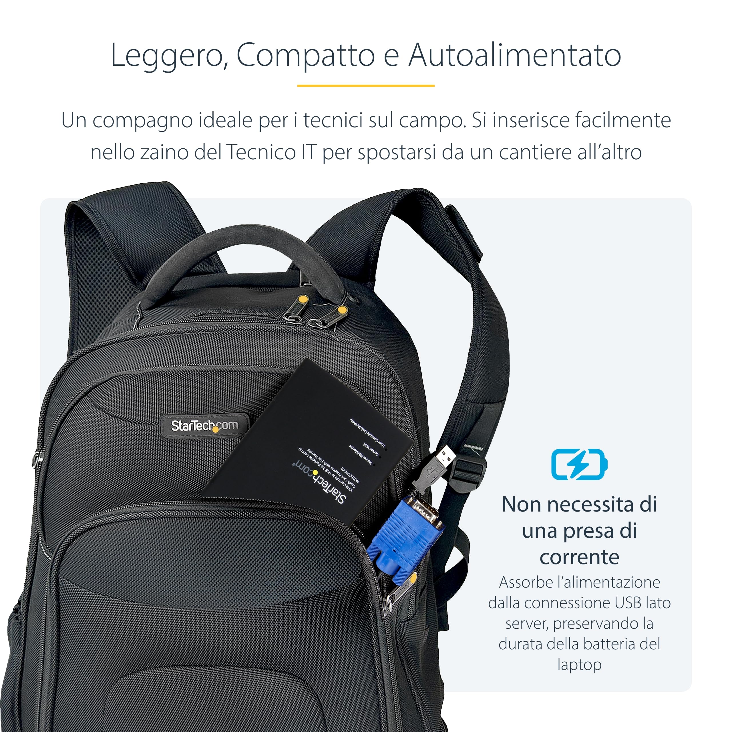 StarTech Adattatore Crash Cart Portatile, Console KVM USB/VGA (NOTECONS02) | Trasferimento file integrato, Ideale per laptop, Console portatile USB 2.0, Accesso diretto ai server