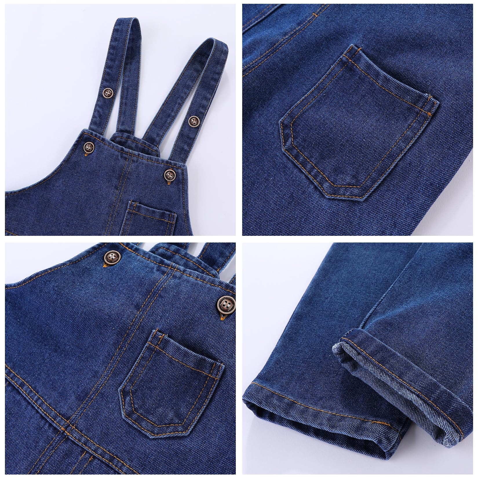Mud Kingdom Salopette in denim per bambini con bretelle regolabili Jean Ovearalls in cotone tinta unita abbigliamento da lavoro per bambini da 12 mesi a 8 anni