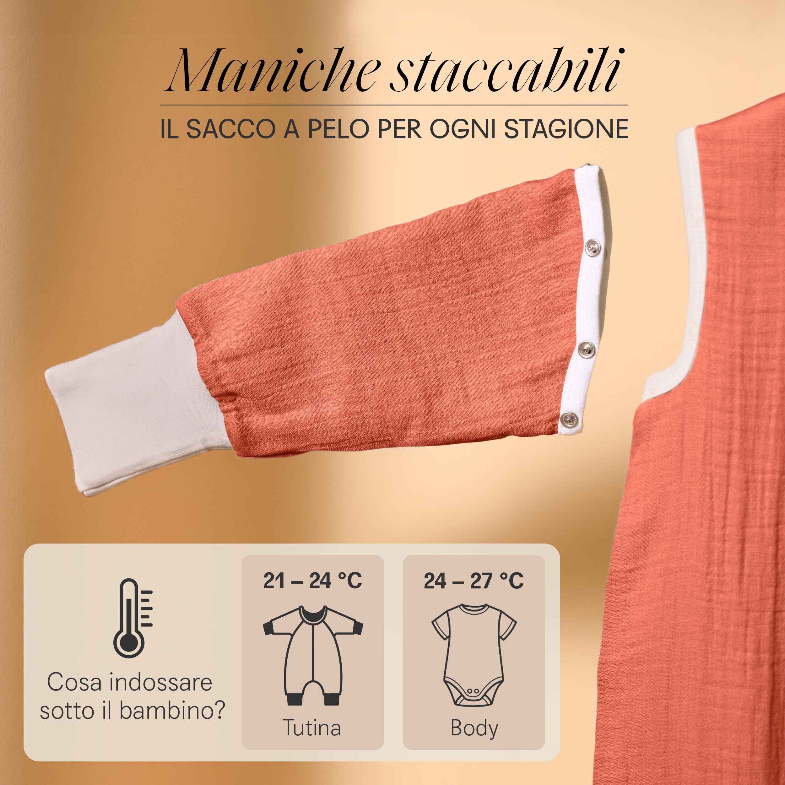 Sacco nanna piedini e maniche rimovibili sacco nanna estivo per bambini 0,5 TOG - 100% mussola di cotone biologico GOTS - sacco nanna estivo con piedini polsini pieghevoli su mani e piedi