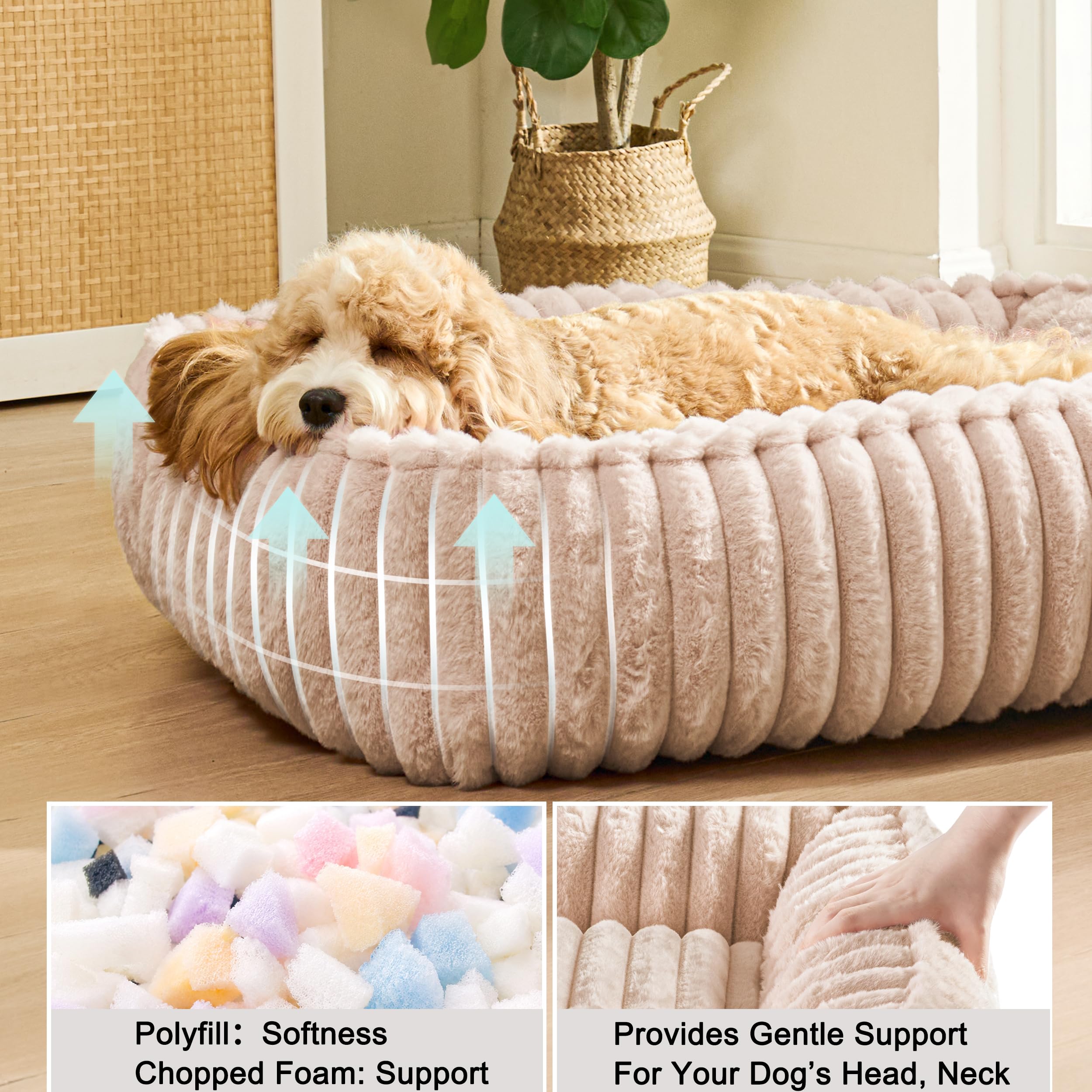 Cama para perros de patas para perros de tamaño grande, 80 x 60 cm, sofá ortopedico lavable para mascotas, sofá suave con base antideslizante, rectangular, marrón
