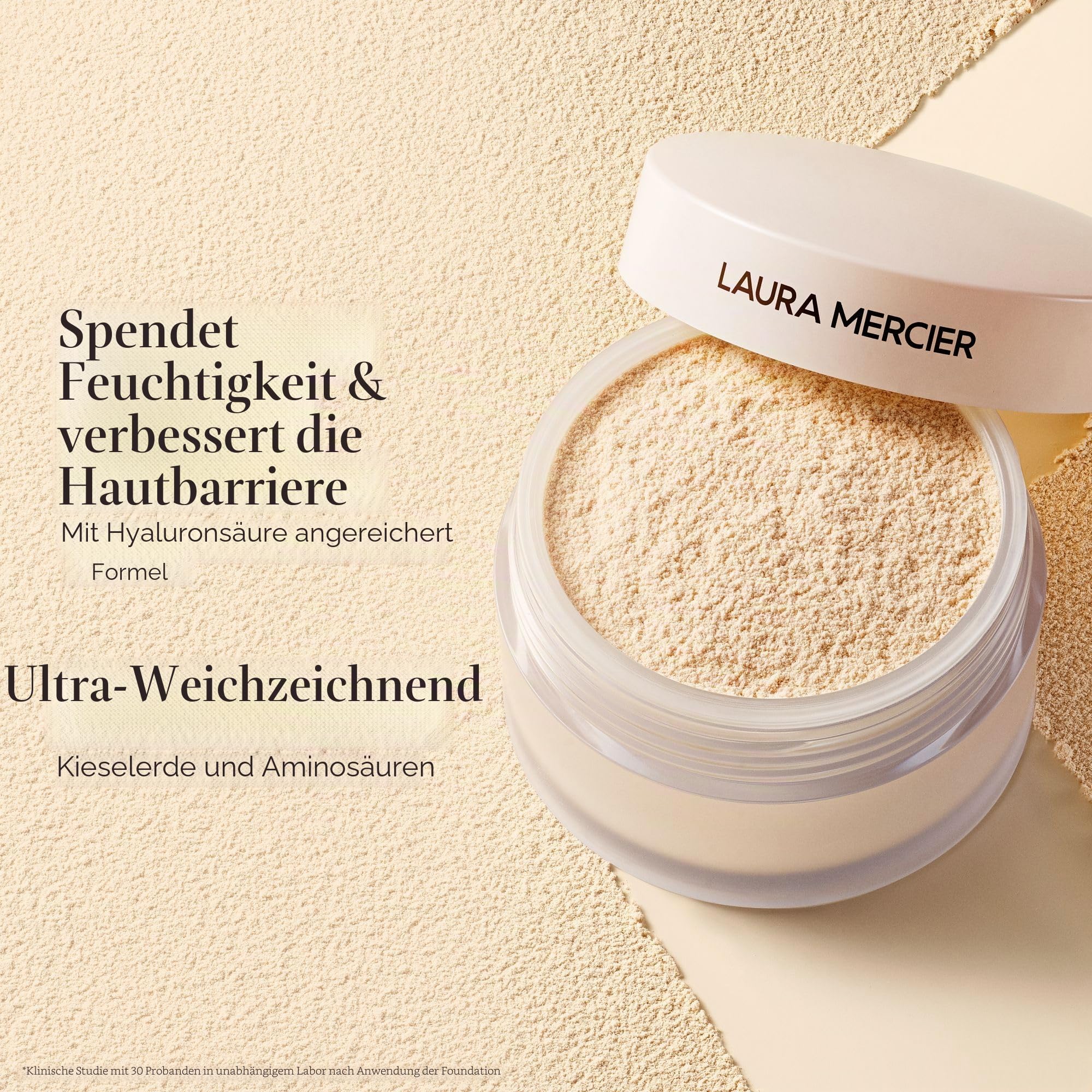 Laura Mercier Translucent Loose Talc-Free Setting Powder - Ultra-Blur, 16 Std. feuchtigkeitsspendender Halt, natürliches Finish, mit Hyaluronsäure, für normale bis trockene & reife Haut