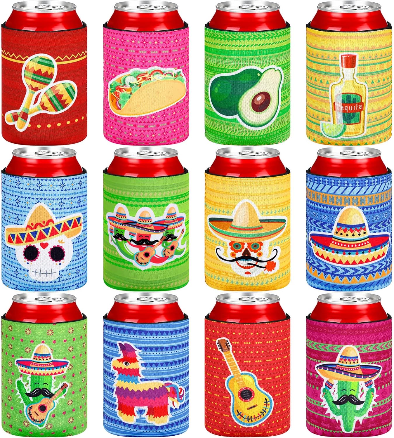 Shellwei 12 Mexican Can Cooler Sleeves Fiesta 12 oz