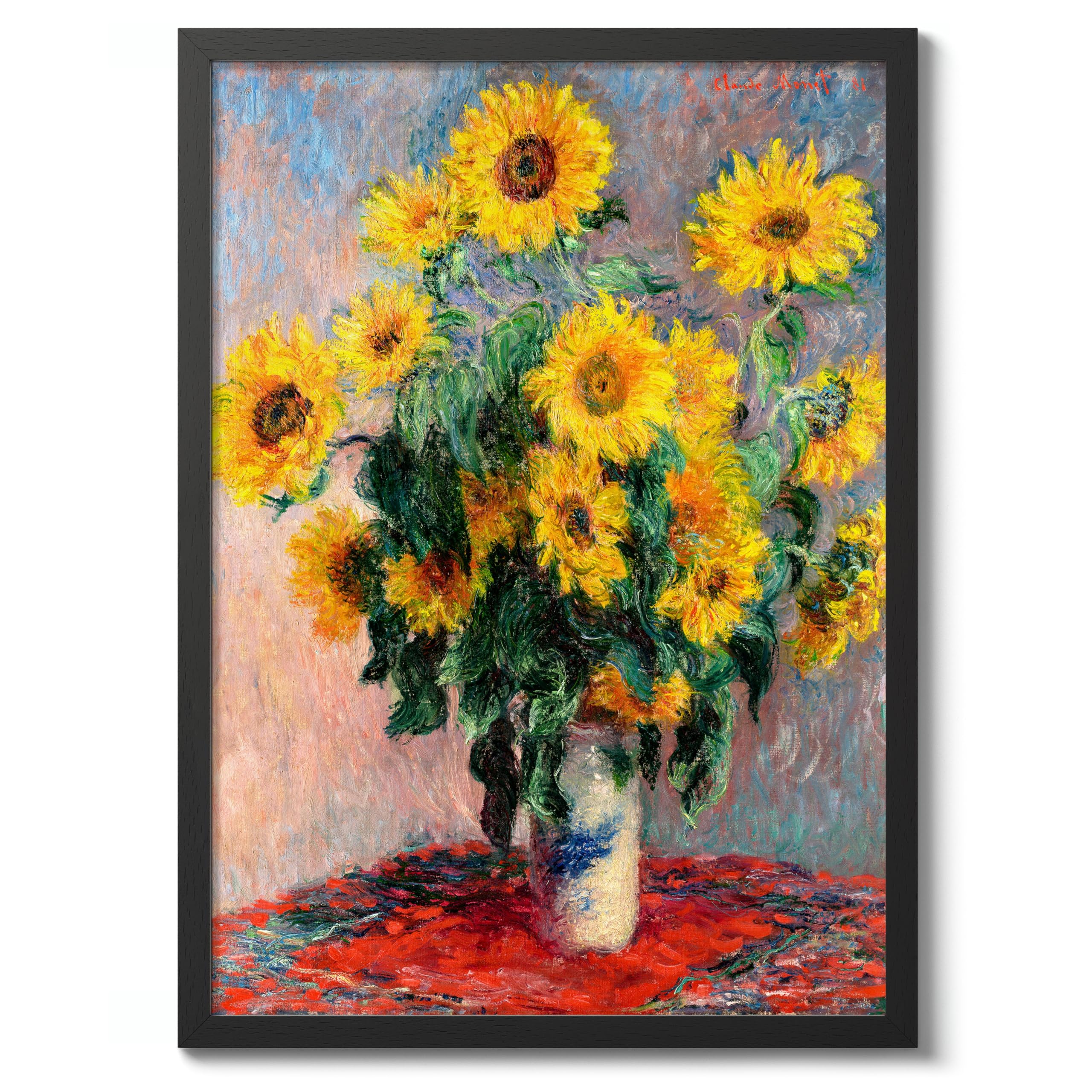 Bouquet Of Sunflowers Claude Monet Art Print, Classic Art Painting Poster, Impressionism Art Exhibition Modern Wall Art, Minimalist Home Decor Picture Artwork, A4 (Black Frame) - 32.7x24.1cm — image 1