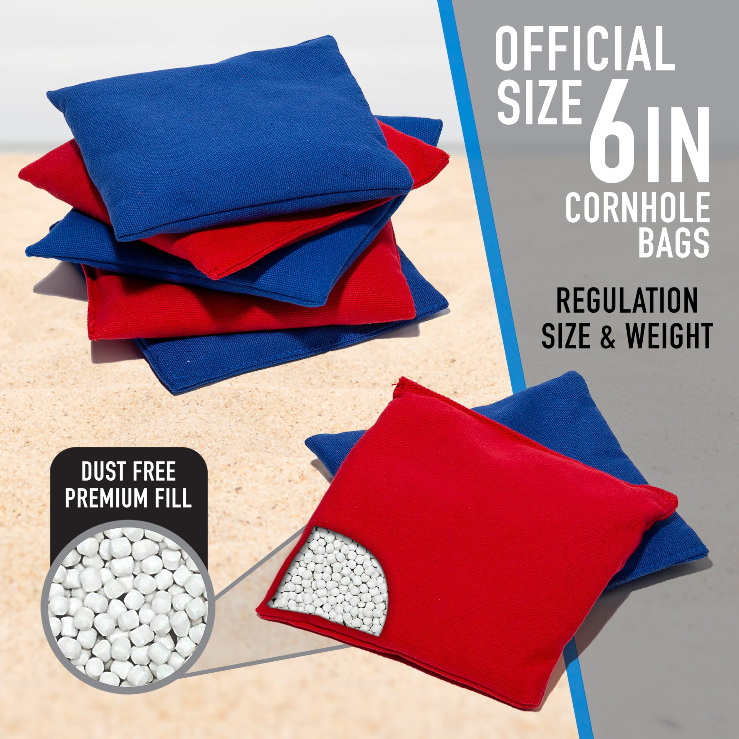 Franklin Sports Bolsas de Cornhole de tamaño Oficial – (8) Bolsas de Lona de Doble Costura Resistentes de 6 Pulgadas – Incluye Funda de Transporte