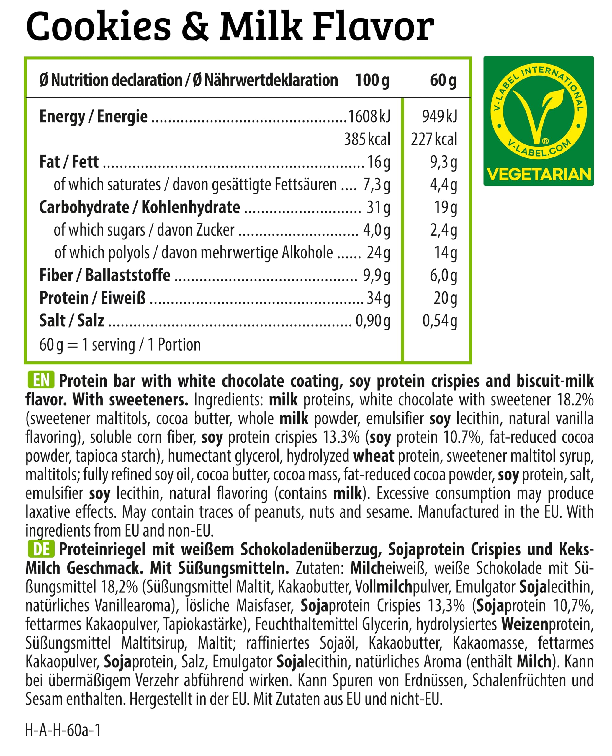 HEJ – Bar Pro Cookies & Milk 12x60g – Proteinriegel mit 20g Protein pro Riegel – Low Sugar Eiweißriegel – Vegetarisch & ohne Palmöl – Ohne Zuckerzusatz & ohne künstliche Aromen