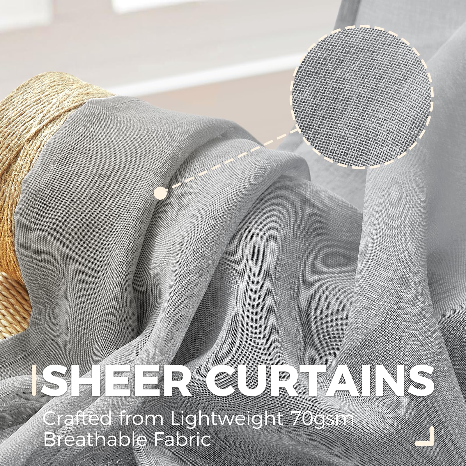 MRTREES Tende Soggiorno Tenda 200x150cm (LxA) Finestra Tende Salotto Tenda Grigio per Salotto Eleganti Moderne 1 Pezzi Trasparenti per Interni con Passanti nascosti Tende di Organza