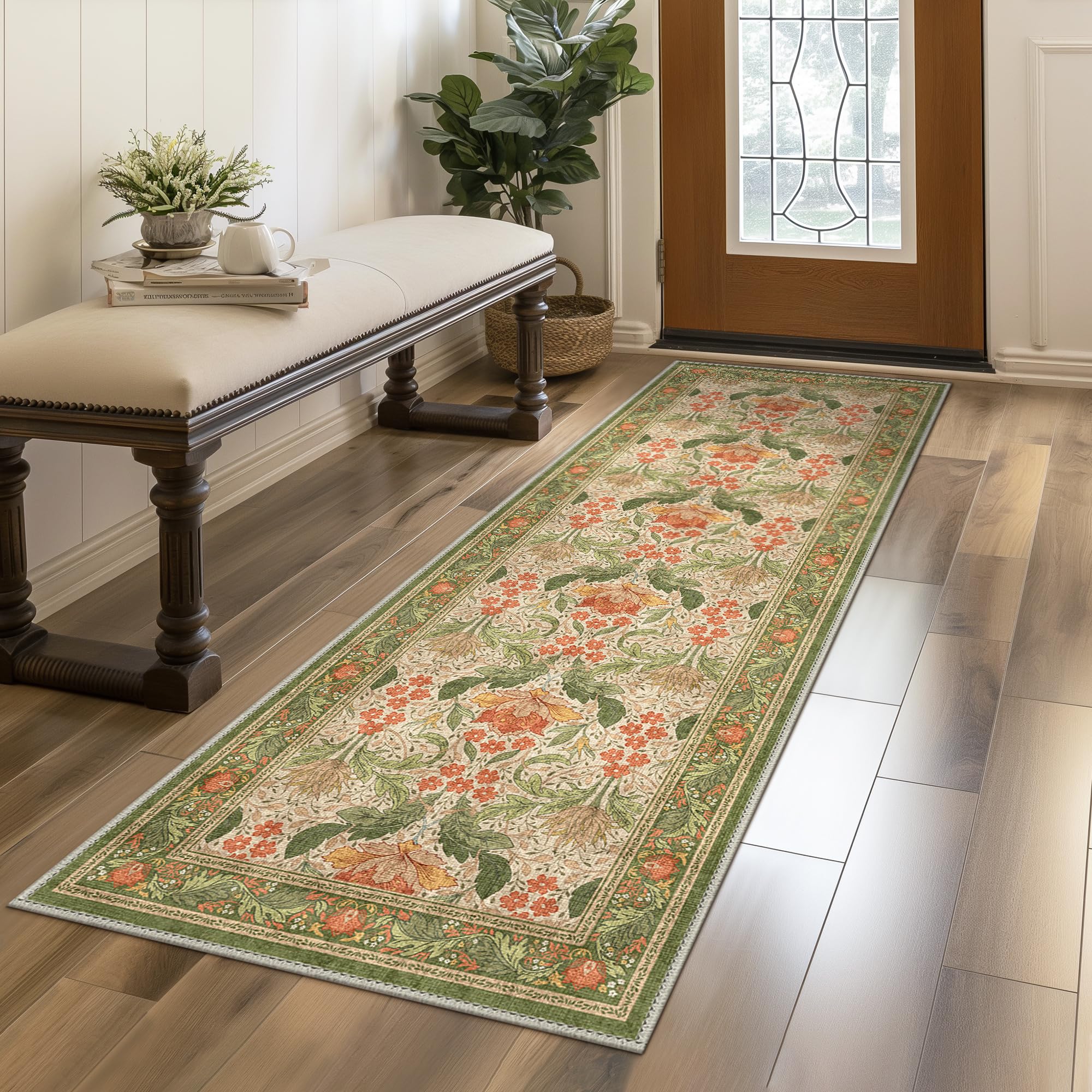 GENIMO Rug 90x150cm Sage Blush Washable Non-Slip Hallway Carpet Vintage Mat