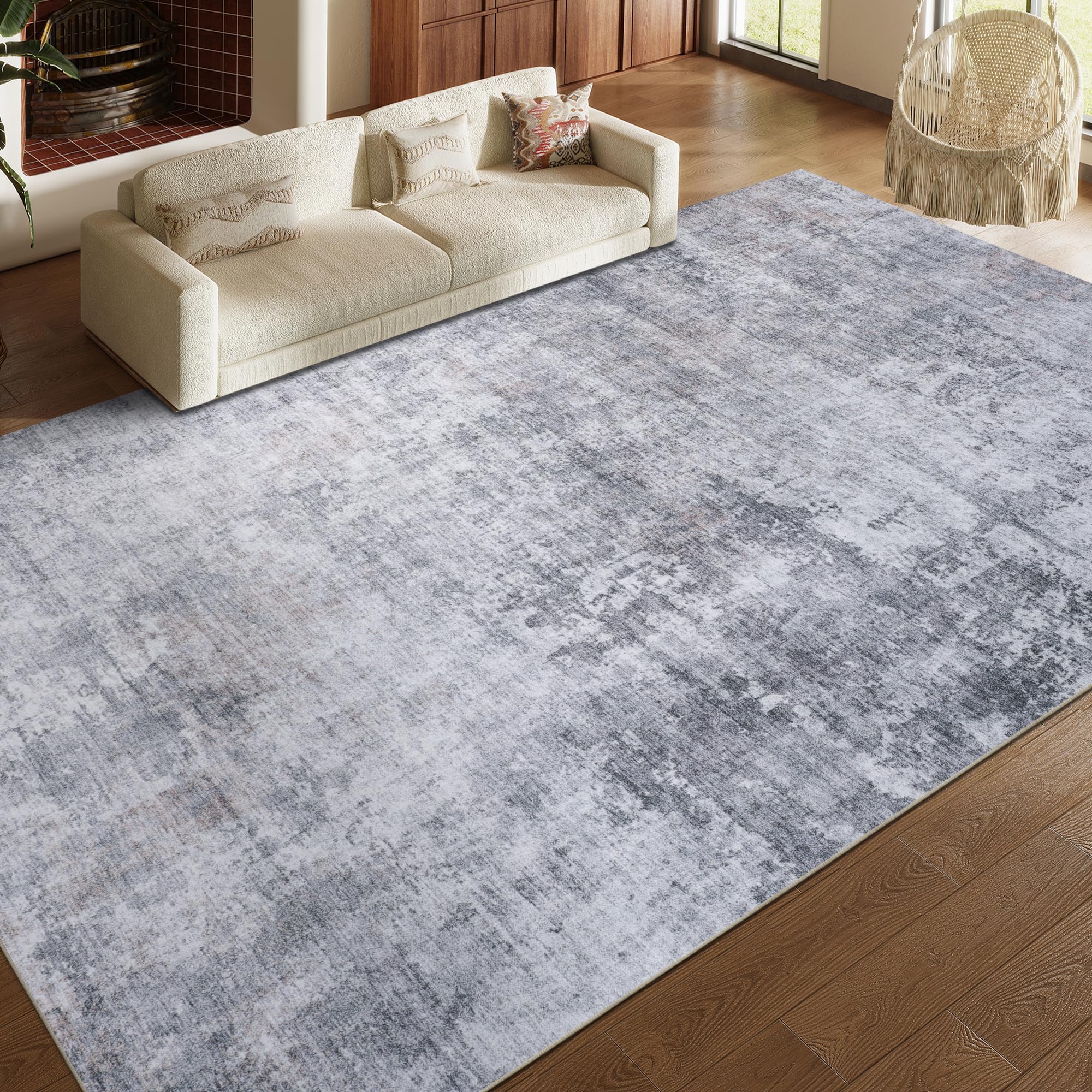 HOMBYSLarge Modern Area Rug for Living Room, Abstract Floor Carpet with Non-Slip Backing for Indoor Office Dining Room, Boho Home Deco Non-Shedding