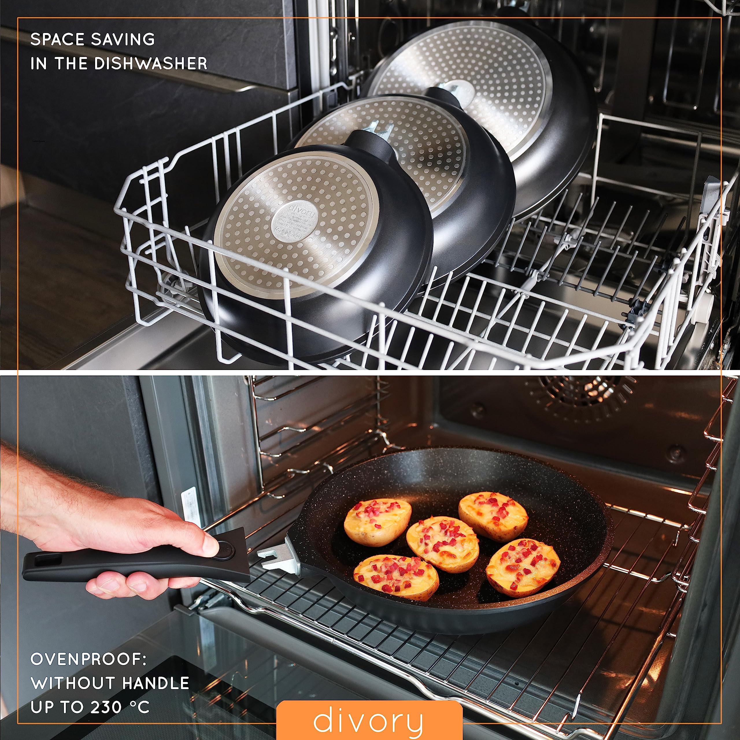 DIVORY Casseruola 18cm - 2L con coperchio - pentolino rivestito, manico rimovibile, adatto a induzione, lavastoviglie e forno