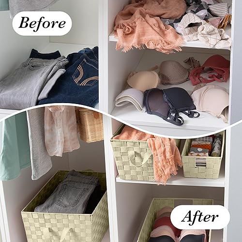 Miniatura 4 de Simplify Bolso grande con correa tejida Cesta de almacenamiento decorativa 2 asas Organización Armario Dormitorio Baño Guardería