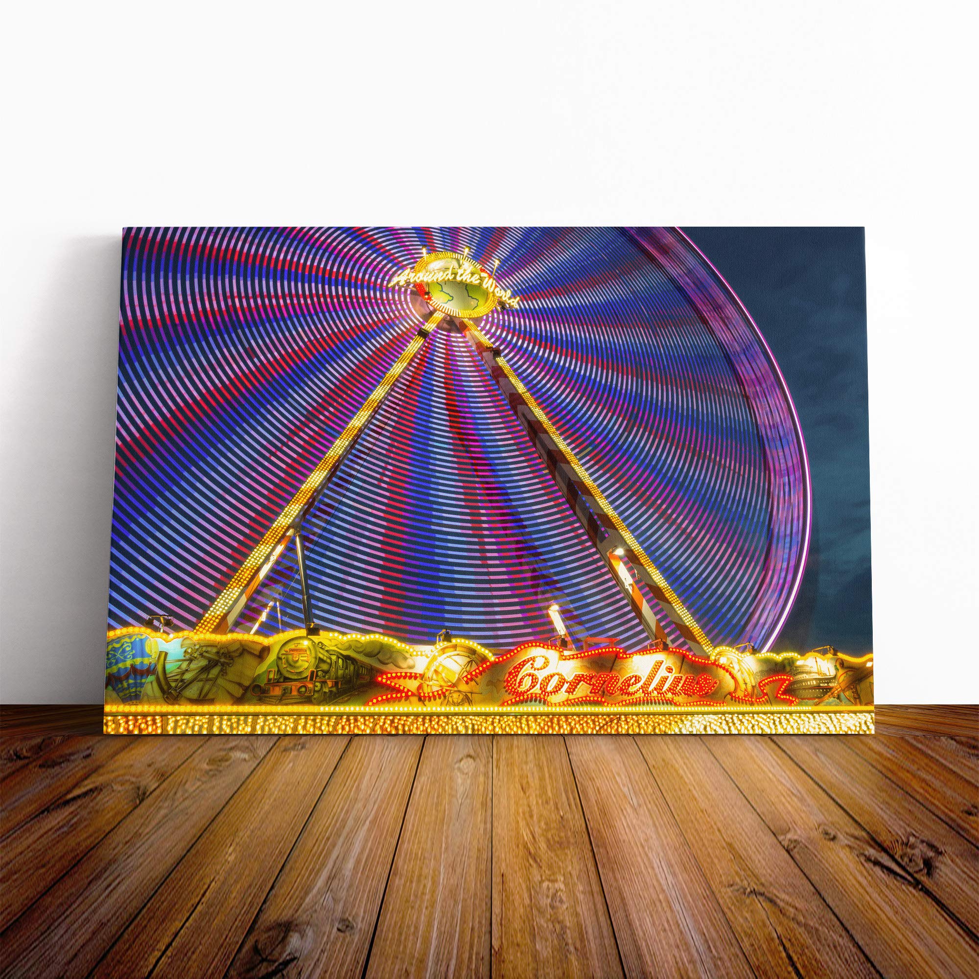 Ferris Wheel Fair Carnival (1) Canvas Print | Gallery Wrapped 30mm Frame Wall Art | 20x14 inches | Ready to Hang | Modern Picture | Living Room Bedroom Lounge Office