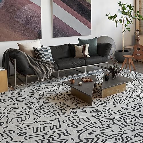 Ruggable x Keith Haring - Alfombra lavable de 8 x 10 pies, color negro y marfil, alfombras prémium para sala de estar, dormitorio, cocina, oficina,