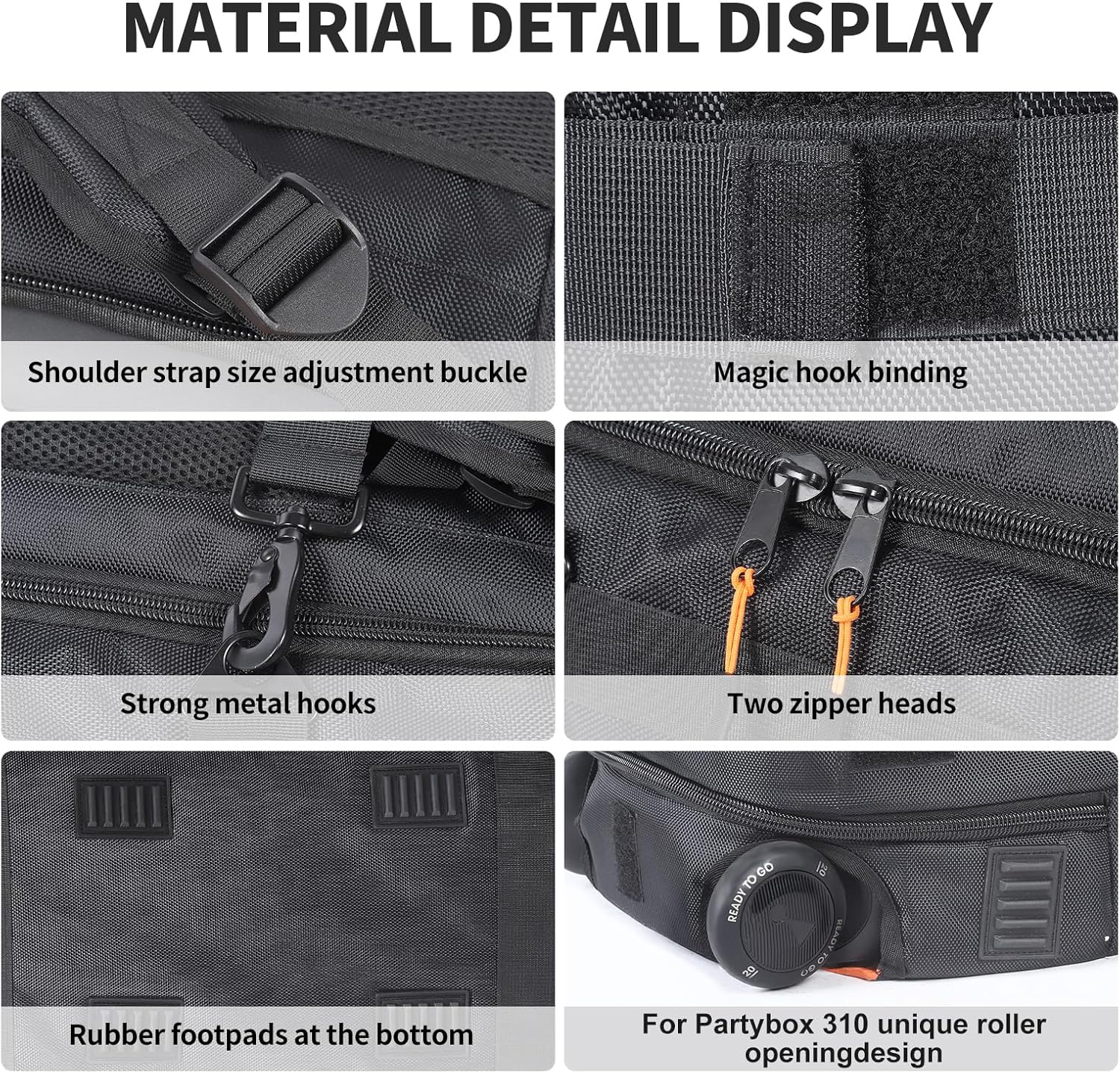 Speaker Bag Travel Case Replacement for JBL Party Box Series, Portable Speaker Carry Tote Bag Backpack for JBL Speaker (For JBL partybox 310 black) - Image 5