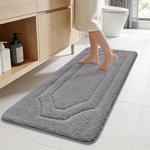 Miniatura 9 de BEQHAUSE Alfombras de baño, suaves y absorbentes, antideslizantes, lavables a máquina, alfombra de baño gruesa gris para baño, bañera y lavabo, 24 x