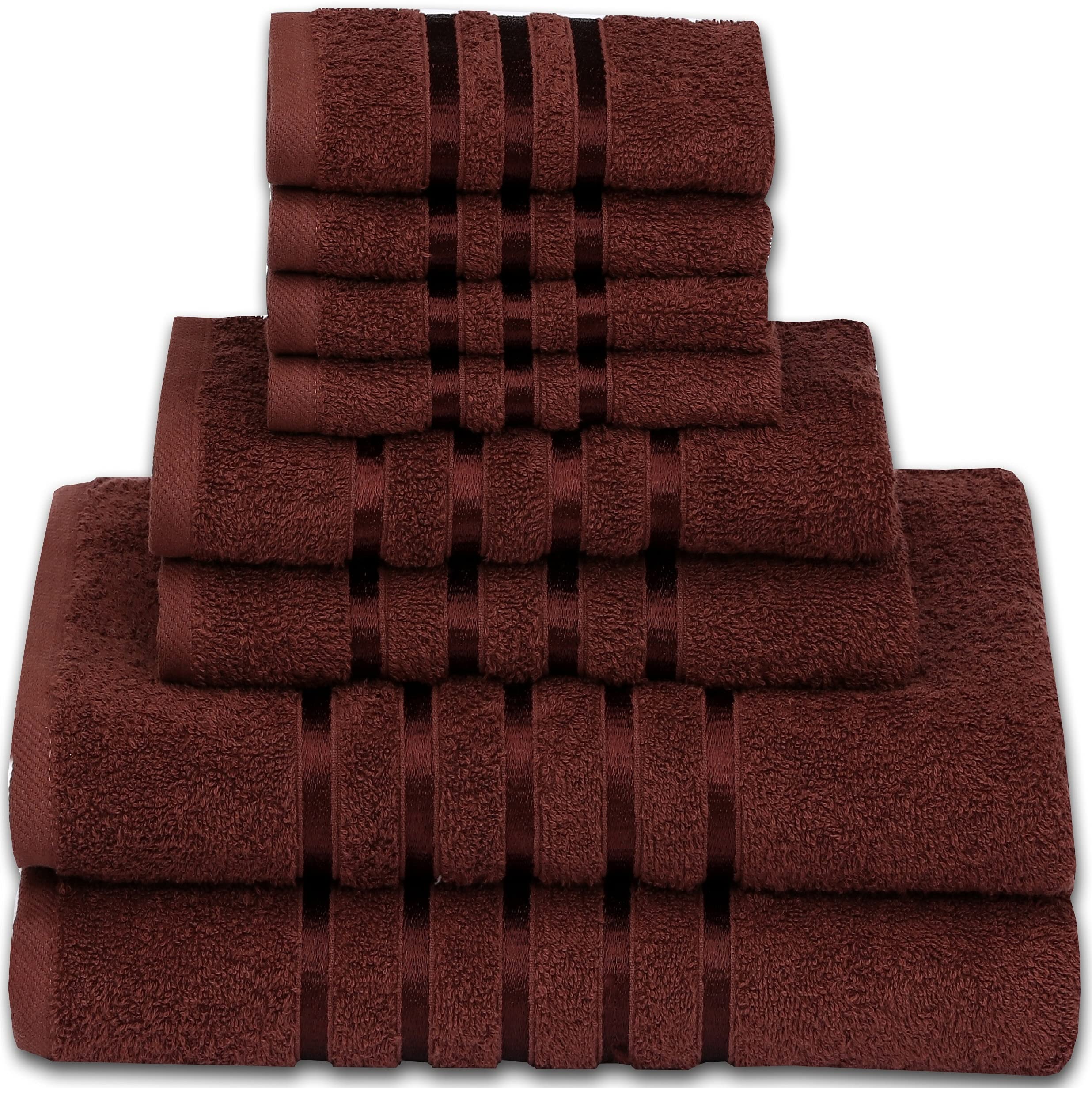 Ruvanti Bath Towels, 8 Pack 100% Cotton, Towel Set Chocolate Include 2 Bath 27x54, 2 Hand 16x28, 4 Face 13x13. Extra Soft, Highly Absorbent, Quick Dry, Lightweight, Luxury Towels for Bathroom & Hotel.