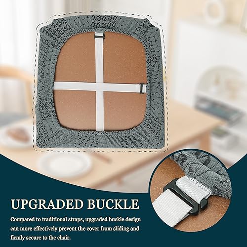 Miniatura 5 de Yonus Juego de 6 fundas de asiento para sillas de comedor, fundas elásticas para sillas de comedor, fundas de asiento para sillas de cocina, fundas
