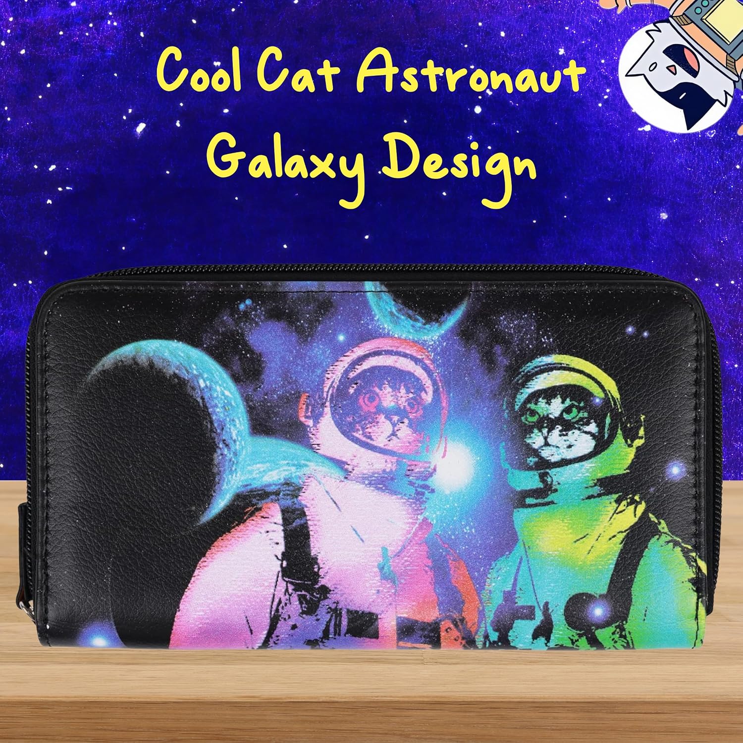 Concept One Zip Around Wallet, Catstronaut, Galaxy