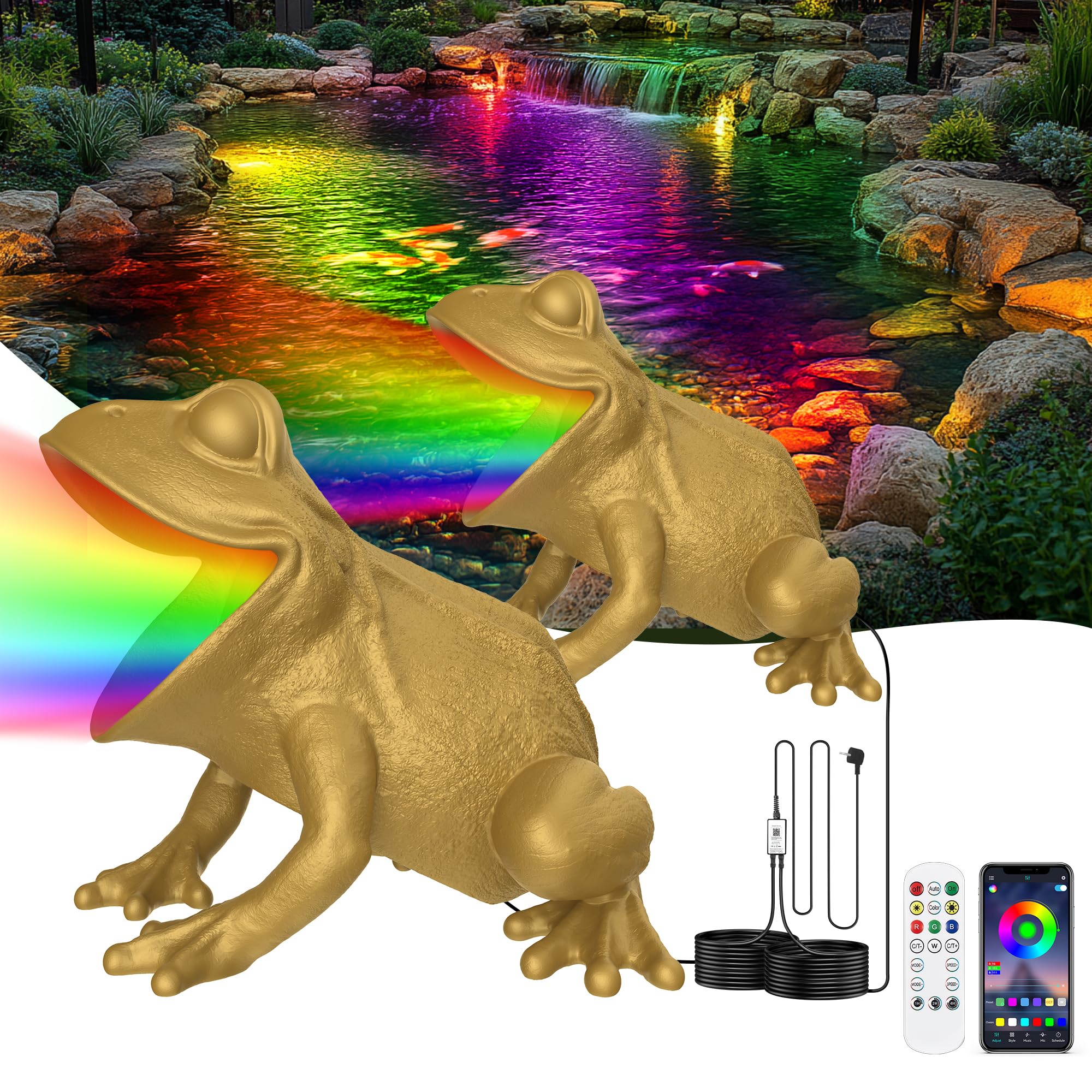 Luci per Laghetto Sommerse con Controllo APP, 6W Faretti per Laghetto IP68 Impermeabile, Luci per Laghetto con 12V Trasformatore e Timer per Fontana Giardino Cascate Marrone sabbia Set 2