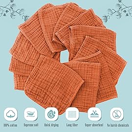 Cute Castle 12 Pack Muslin Burp Cloths for Baby - Ultra-Soft 100% Cotton Baby Washcloths - Large 20\'\' by 10\'\' Super Absorbent Milk Spit Up Rags - Burpy Cloths for Unisex, Boy, Girl - Vermilion