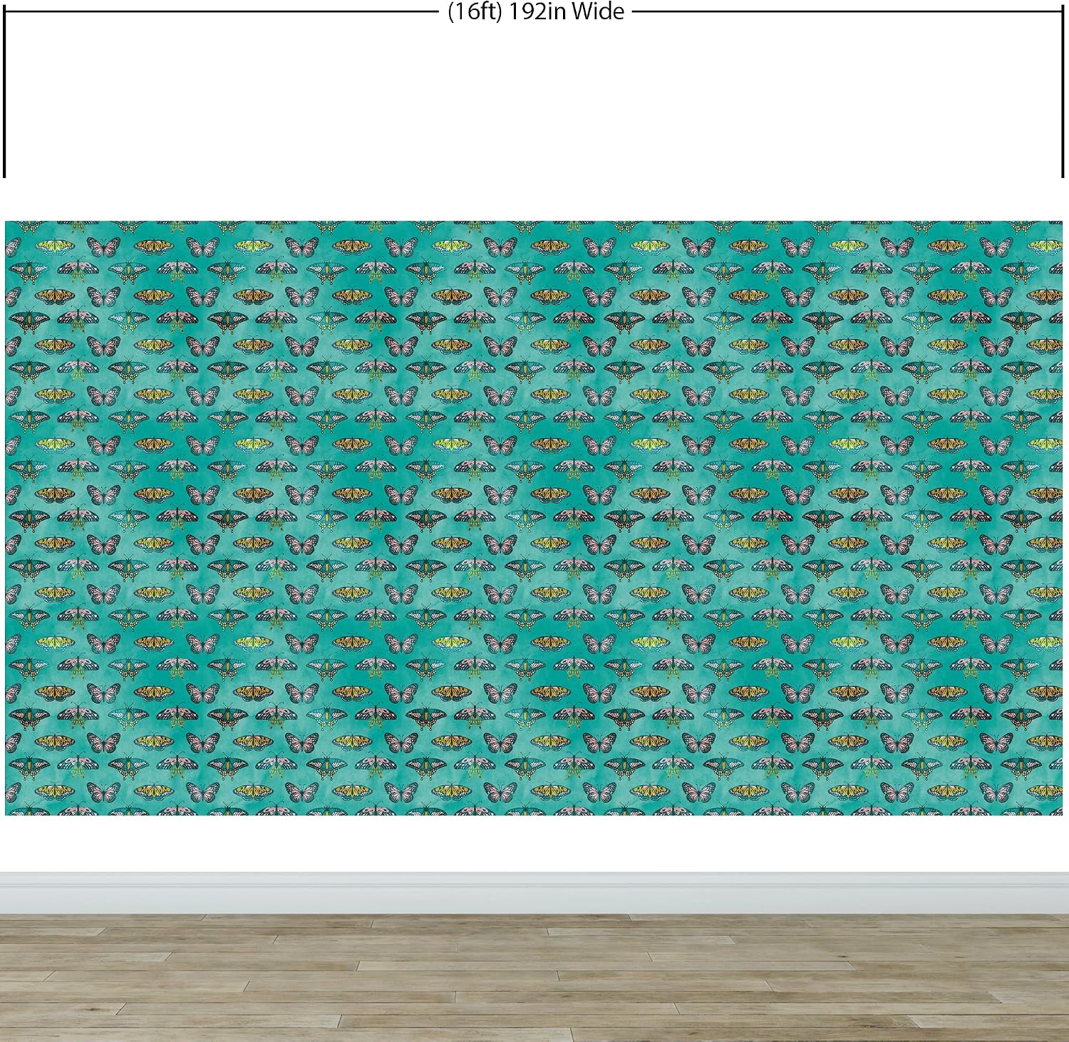 Butterfly Pattern on Green Background Wall Mural. Retro Green, Pink and Gold Color Illustration Design. Bedroom, Nursery, Home Decor. Peel and Stick Wallpaper. #6440 (9ft Tall X 16ft Wide)