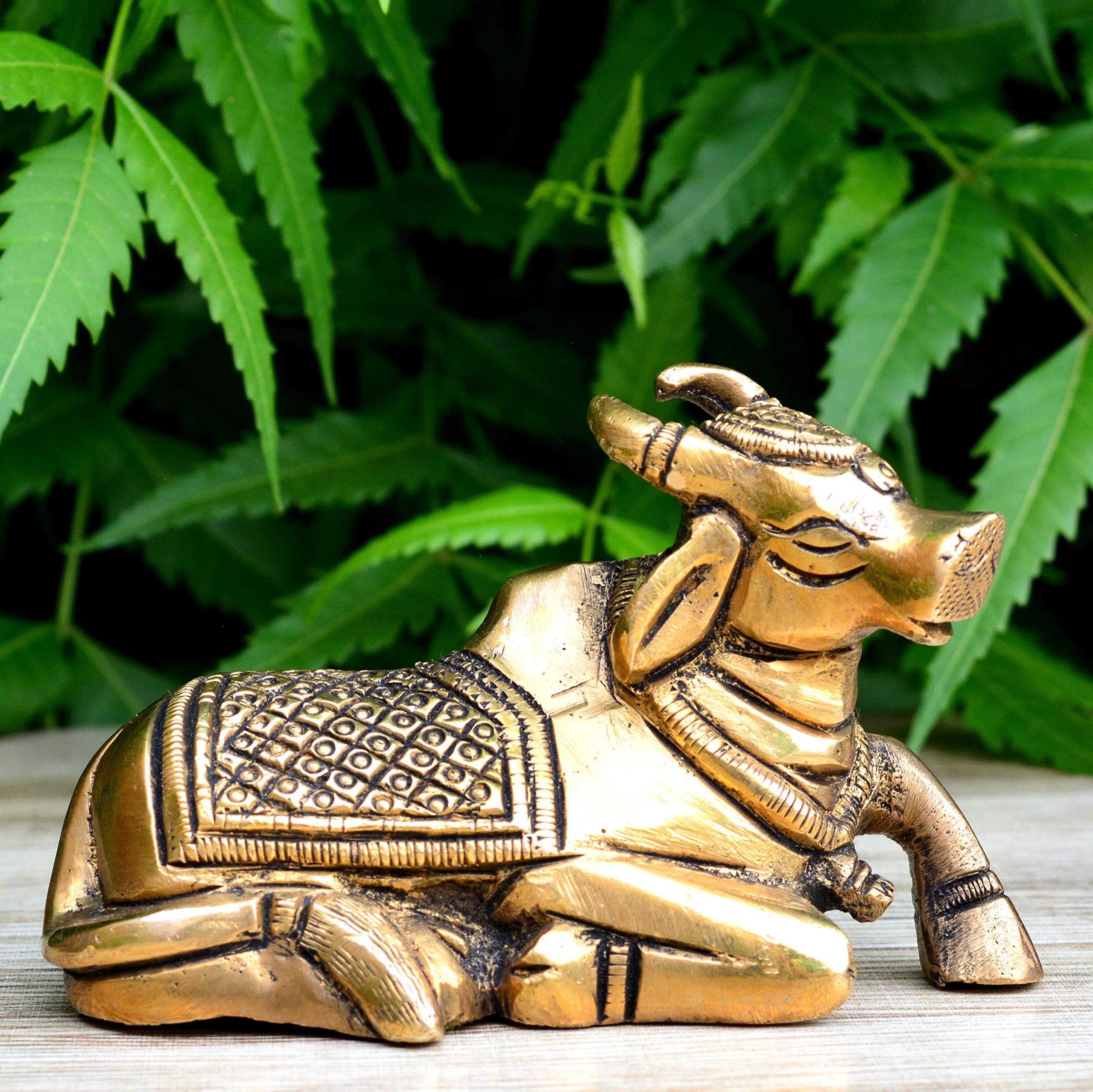 Aakrati Nandi - The Vehicle of Shiva - Brass Statue- Nandi Bull Sitting 3.8 inch Small Size 380 Grams Approx