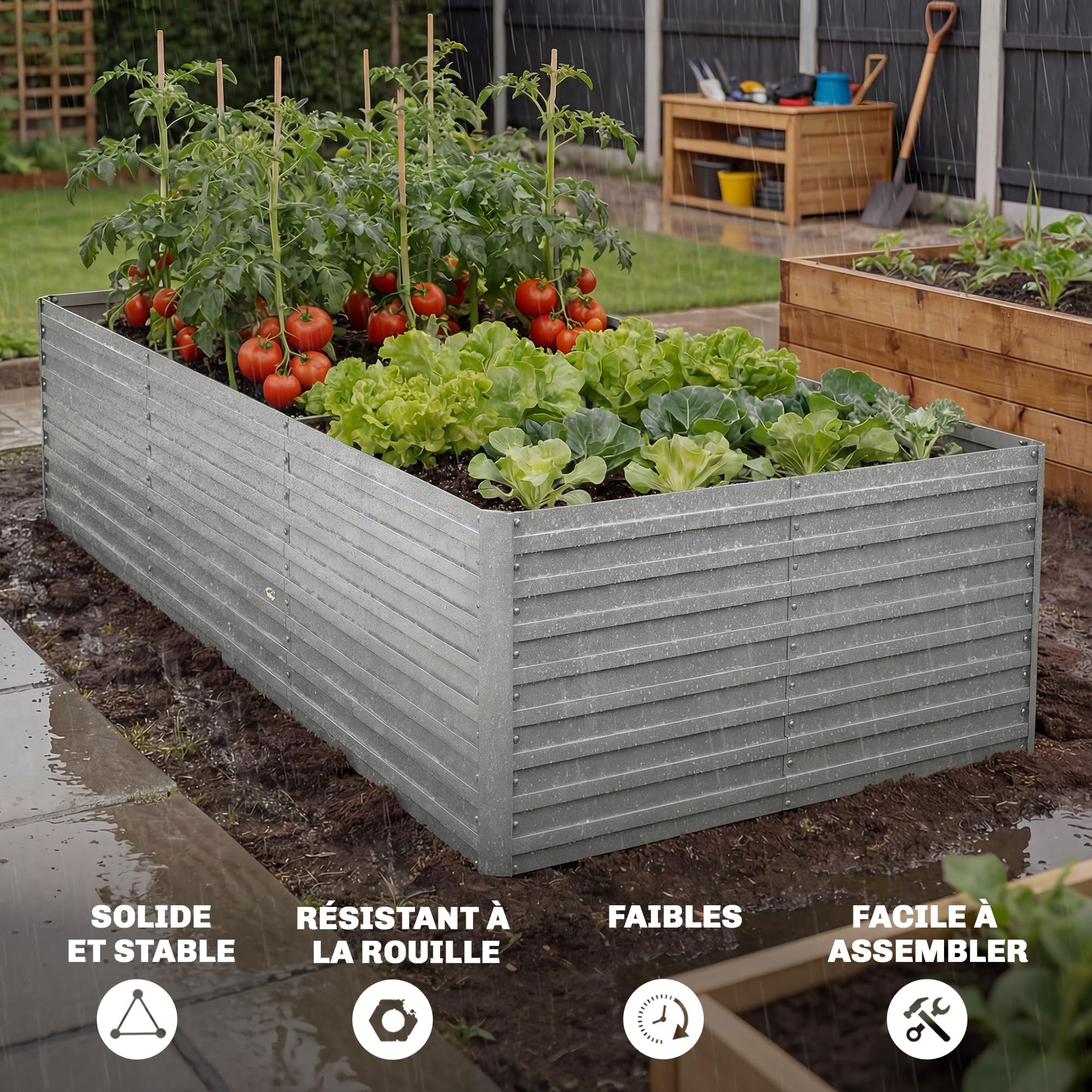 Outsunny Jardinière extérieure, jardinière surélevée galvanisée, carré Potager de Jardin rectangulaire avec Bordure de sécurité et Fond Ouvert, pour Fleurs et légumes, 240 x 120 x 60 cm, Gris argenté
