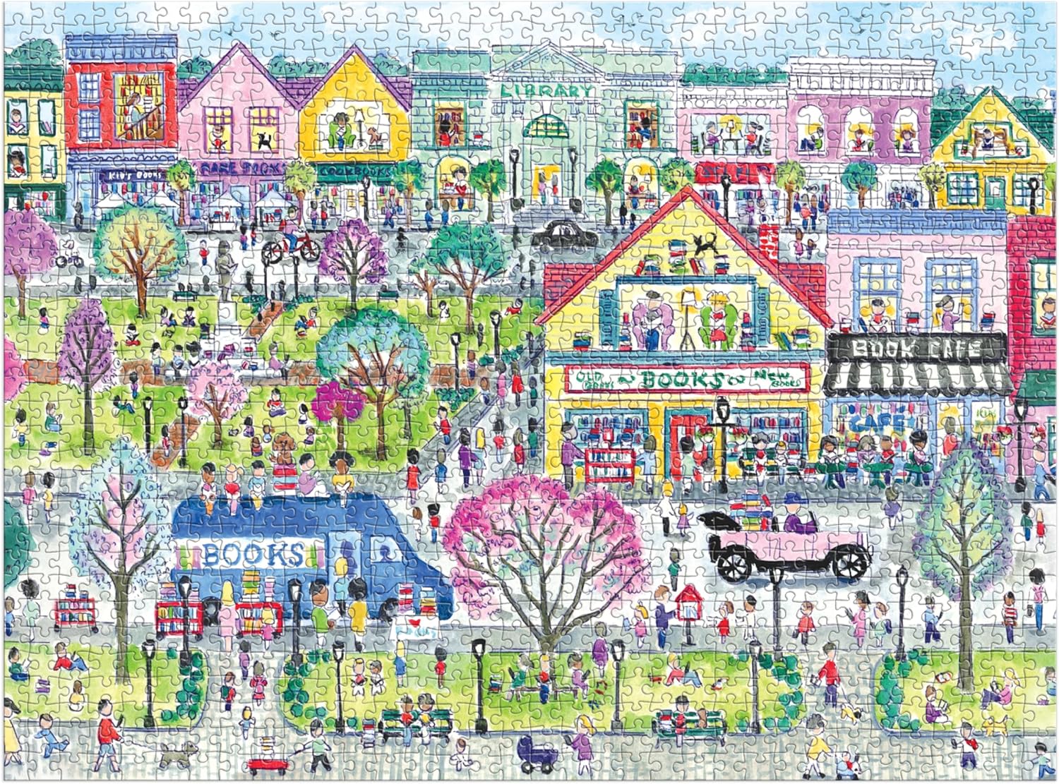 Galison Book Townscape – 1000 Piece Michael Storrings Jigsaw Puzzle Featuring Beautiful Artwork of A Book Themed Neighborhood
