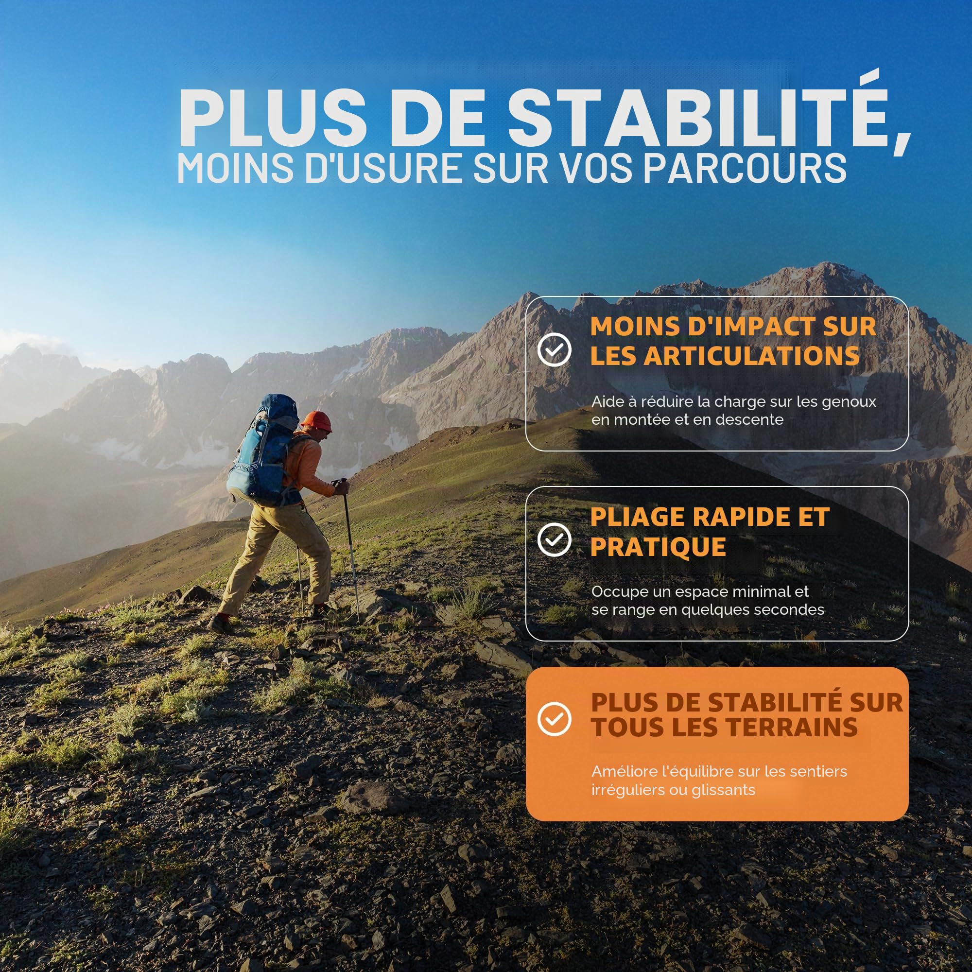 Bâtons de trekking pliables, 2 bâtons de randonnée, aluminium 7075, légers, réglables de 120 à 135 cm, manche en liège, 4 paires de butées, ajustement rapide, montagne, marche nordique, trail, course