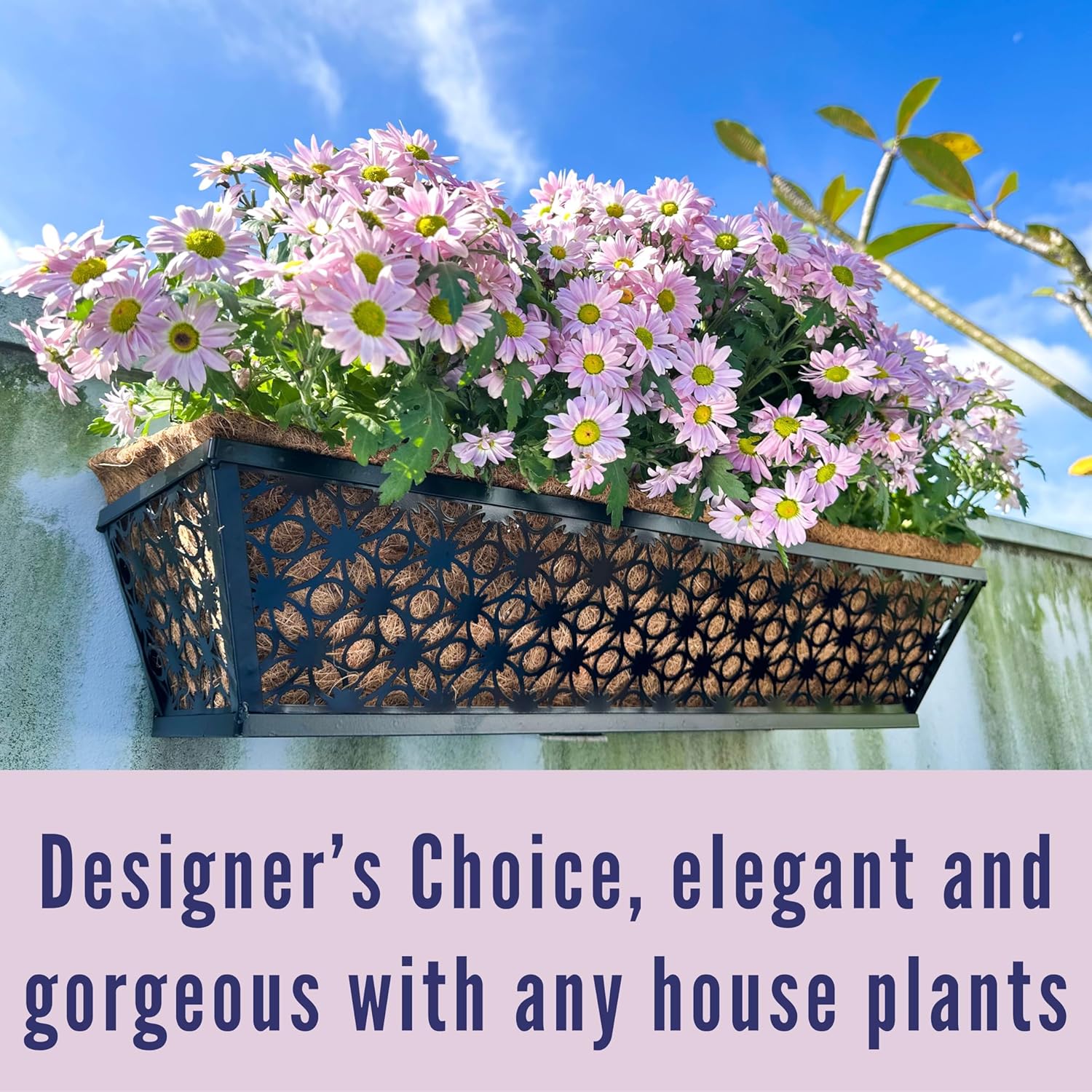 LaLaGreen Bundle - 6 Pack, 24 Inch Black Metal Rectangular Flower Pot Wall Planters with Coco Liner, Window Box Planter for Outdoor Plants, Modern Stylish Horse Trough Railing Balcony Patio Fence Deck