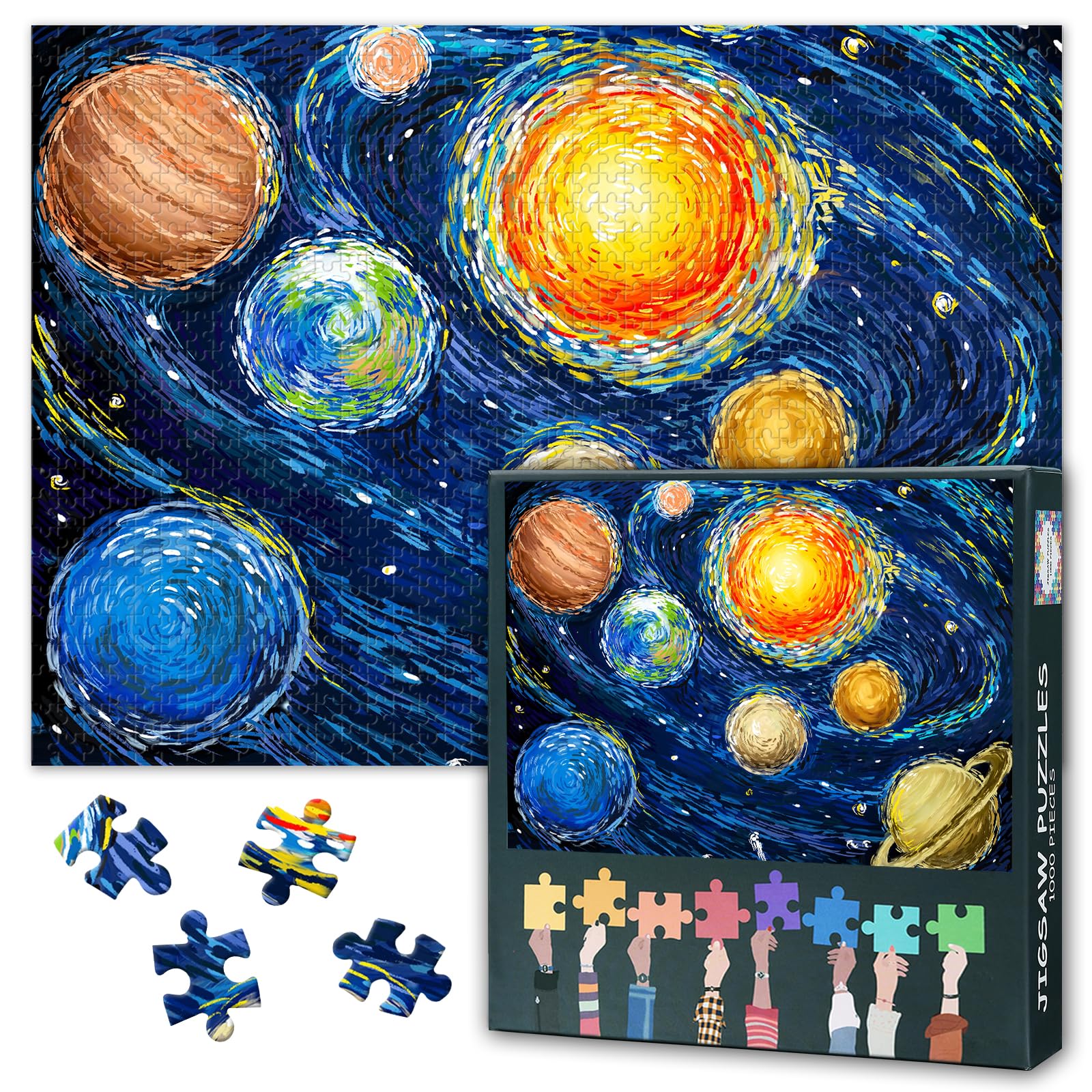 Jigsaw Puzzles 1000 Pieces for Adults - Abstract Van Gogh - 70x50cm, Premium Grade Wood-Textured Paper, Relaxing Digital Detox Hobby, Fits 50x70cm Frame, with Large Reference Map