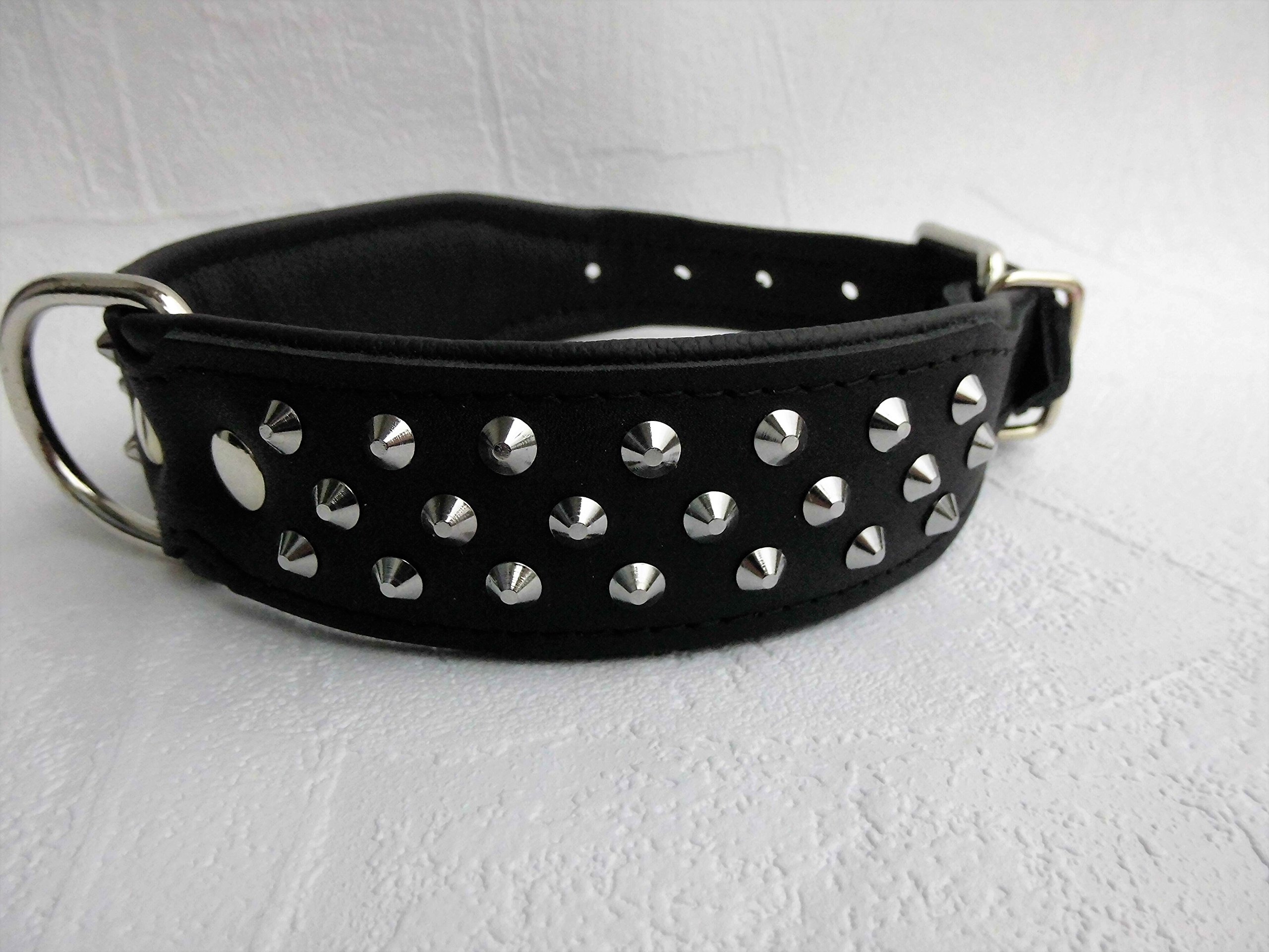 Leder Halsband - Hundehalsband, Nieten, Halsumfang 33-42cm/45mm, Schwarz, NEU (21-3-9-46)
