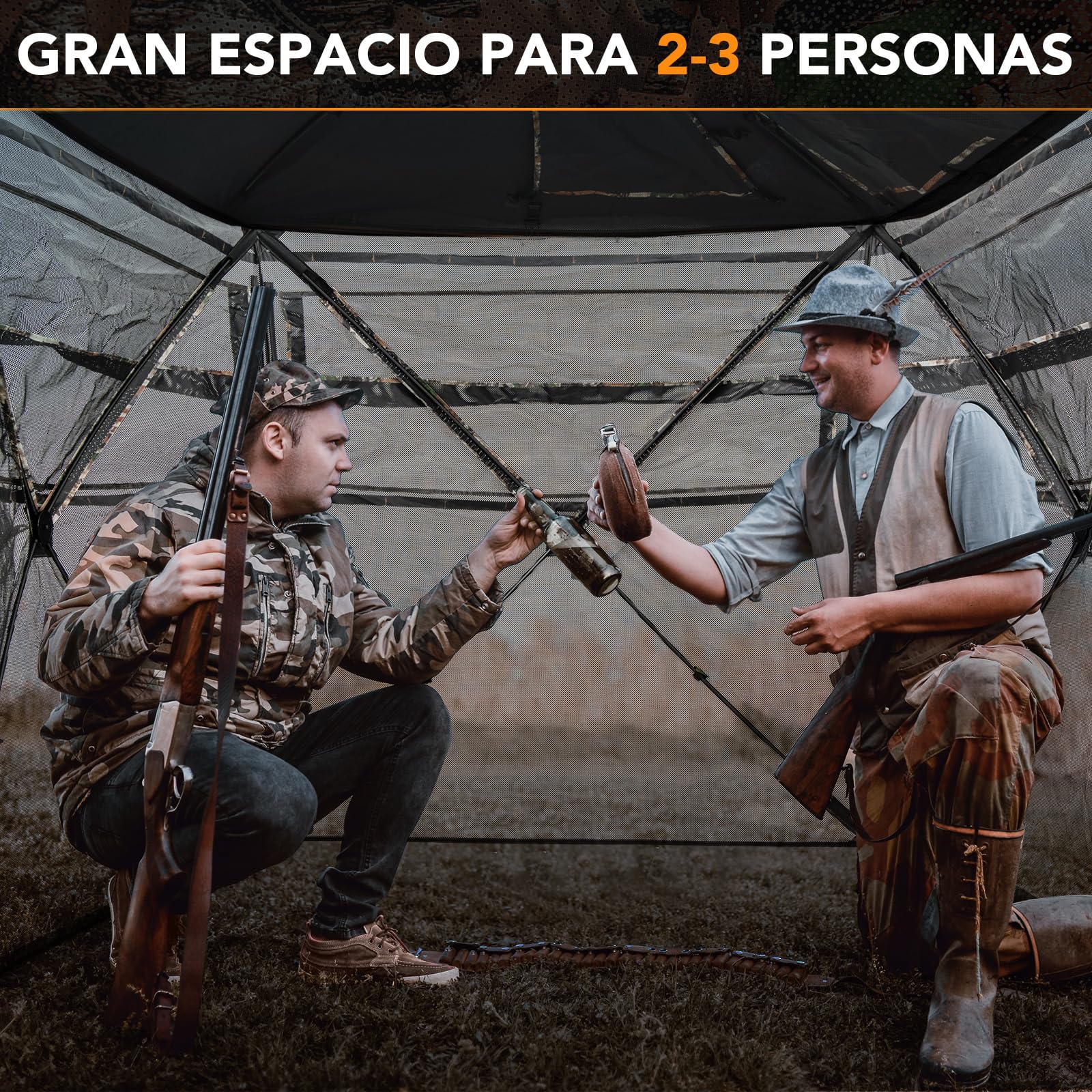 COSTWAY Persiana de Caza de 360°, Estor de Caza de 5 Lados para 2-3 Personas, Puesto de Caza Plegable, Bolsa de Transporte, Camuflaje