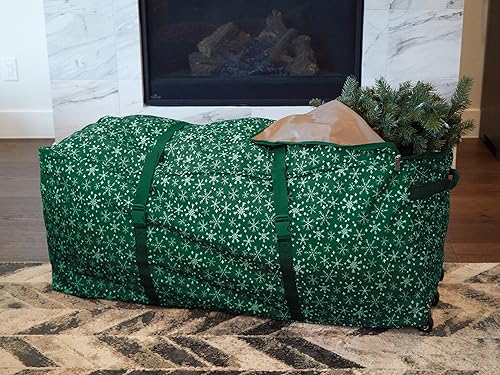 Miniatura 4 de Covermates Keepsakes - Bolsa con ruedas para árbol de Navidad, protección superior, asas acolchadas, almacenamiento navideño, copo de nieve verde