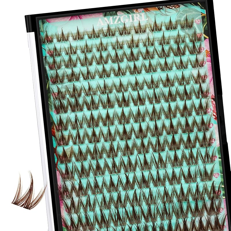 Cílios Postiços em Tufo Marrom AMZGIRL LASH, Curvatura C, Estilo Manga Anime, 10 a 18 mm