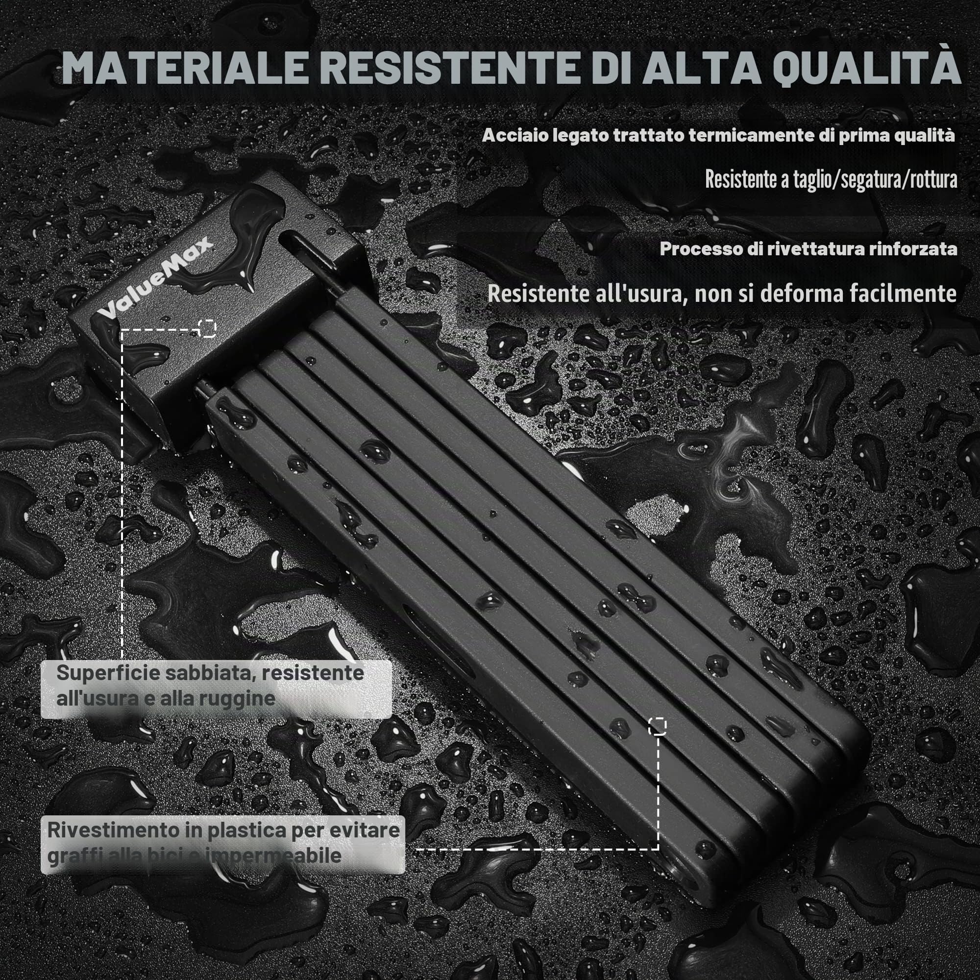 ValueMax Lucchetto Pieghevole Bici 100cm, Lucchetto Antifurto Bici Portatile con 2 Chiavi e Staffa di Montaggio, Adatto per Biciclette, Moto e Porte