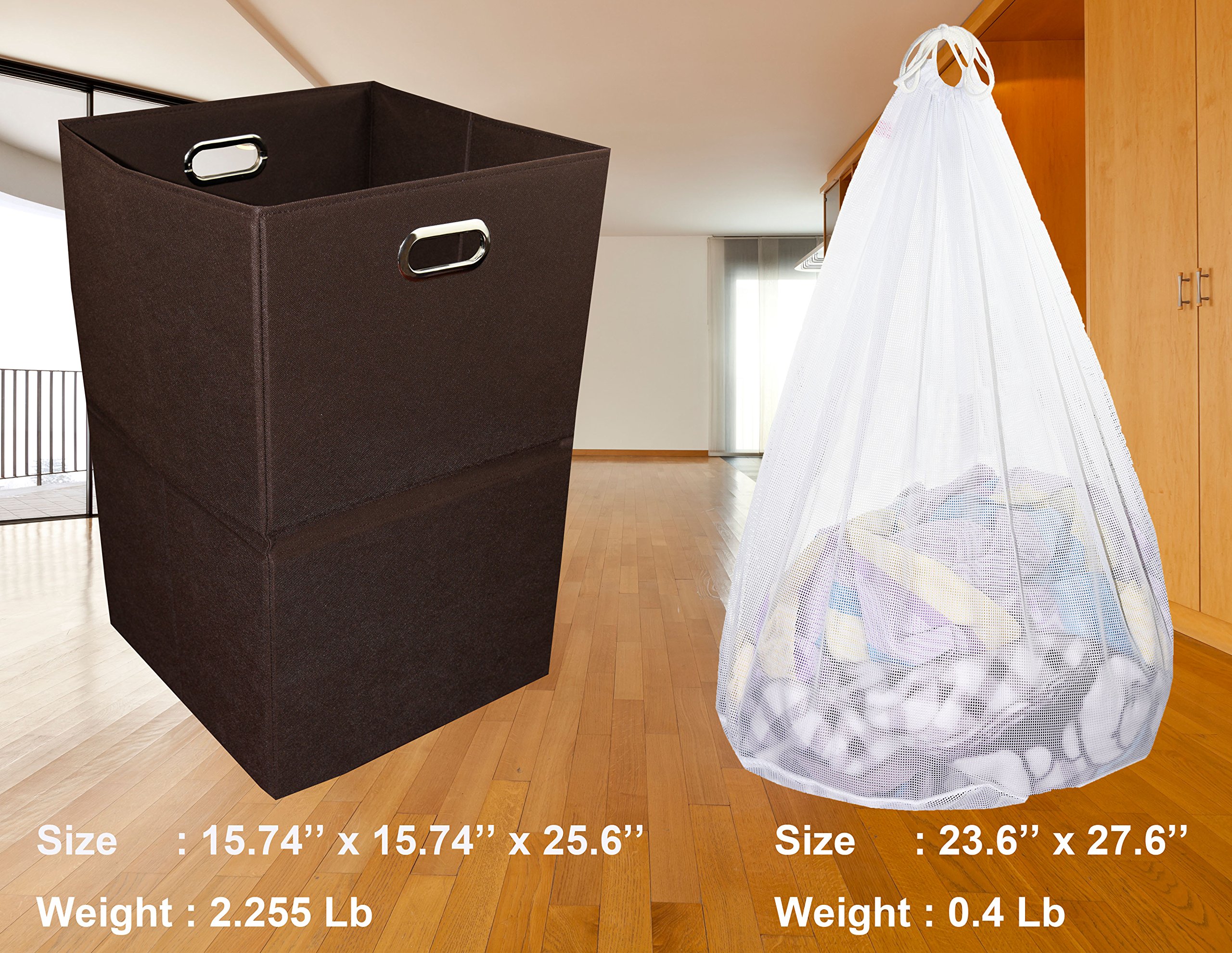 Foldable Large Laundry Hamper With Laundry Bag - Premium Durable Non-Woven Fabric, Plastic Board, Extra-Large Size, Space-Saving & Compact Clothes Basket With Metal Handles (Brown)