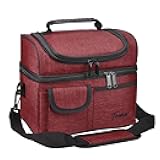 Tirrinia Reusable Lunch Box for Men Women, Insulated Lunch Bag Adult Work, Double Decker Leakproof Lunchbox for Office Picnic Beach—Dual Compartment Lunch Cooler Bag,Red