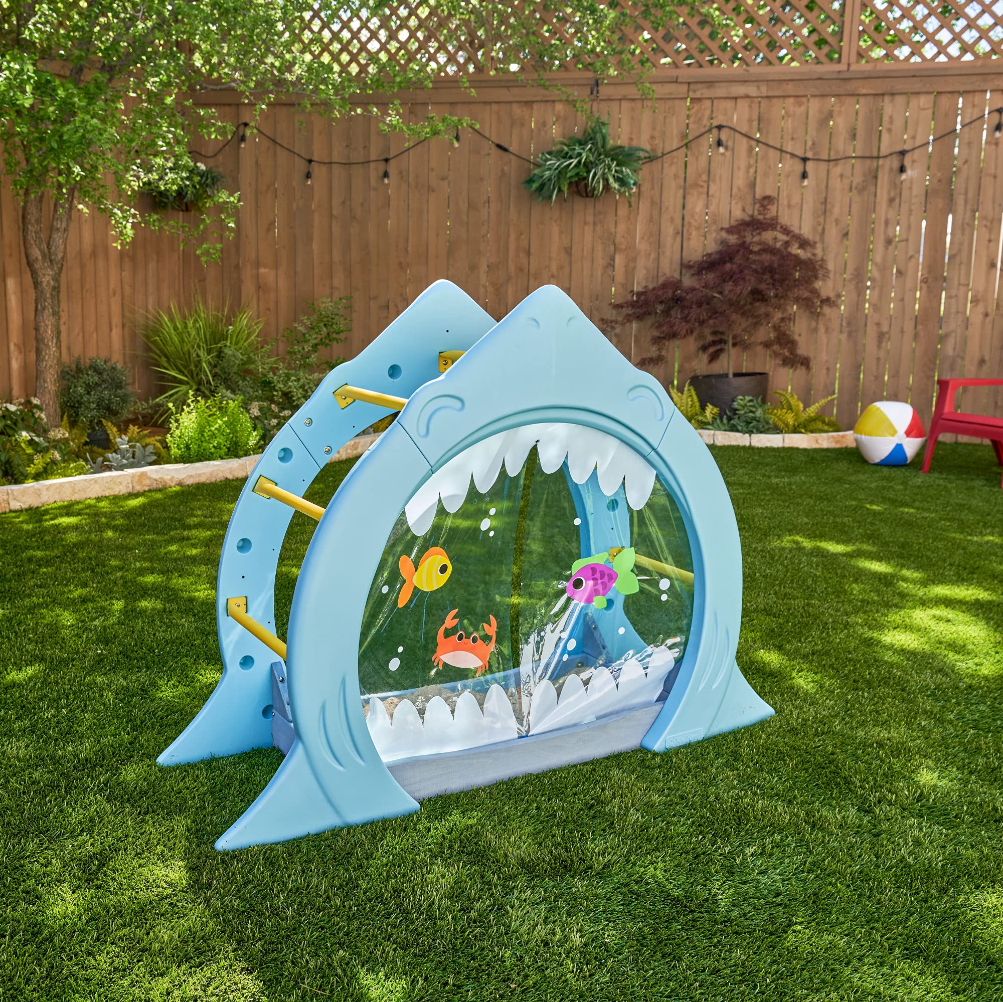 KidKraft Struttura per Arrampicata Shark Escape per Bambini, Giocattoli da Giardino in Legno, Parco Giochi Esterno, 20081