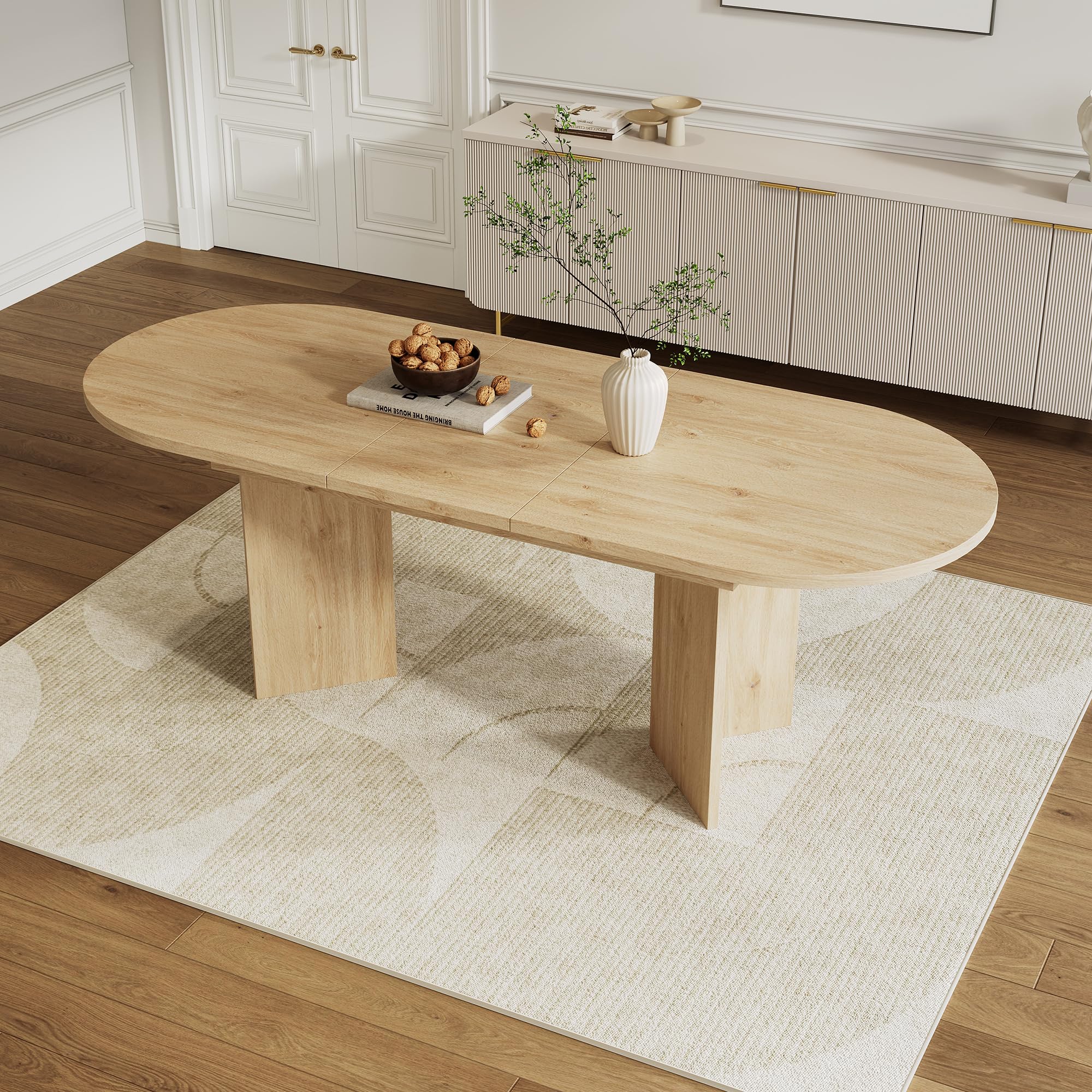 Tavolo da pranzo estensibile, ovale, per 4 fino a 8 persone, tavolo da pranzo ovale con angoli arrotondati, piano del tavolo rinforzato, tavolo da pranzo per cucina, sala da pranzo, sala
