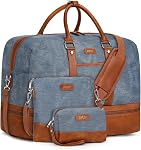 IBFUN Weekender Sac pour femmes, Grand sac de nuit Toile Voyage sac en peluche porter sur le pied avec compartiment de chaussures 21" 3Pcs ensemble