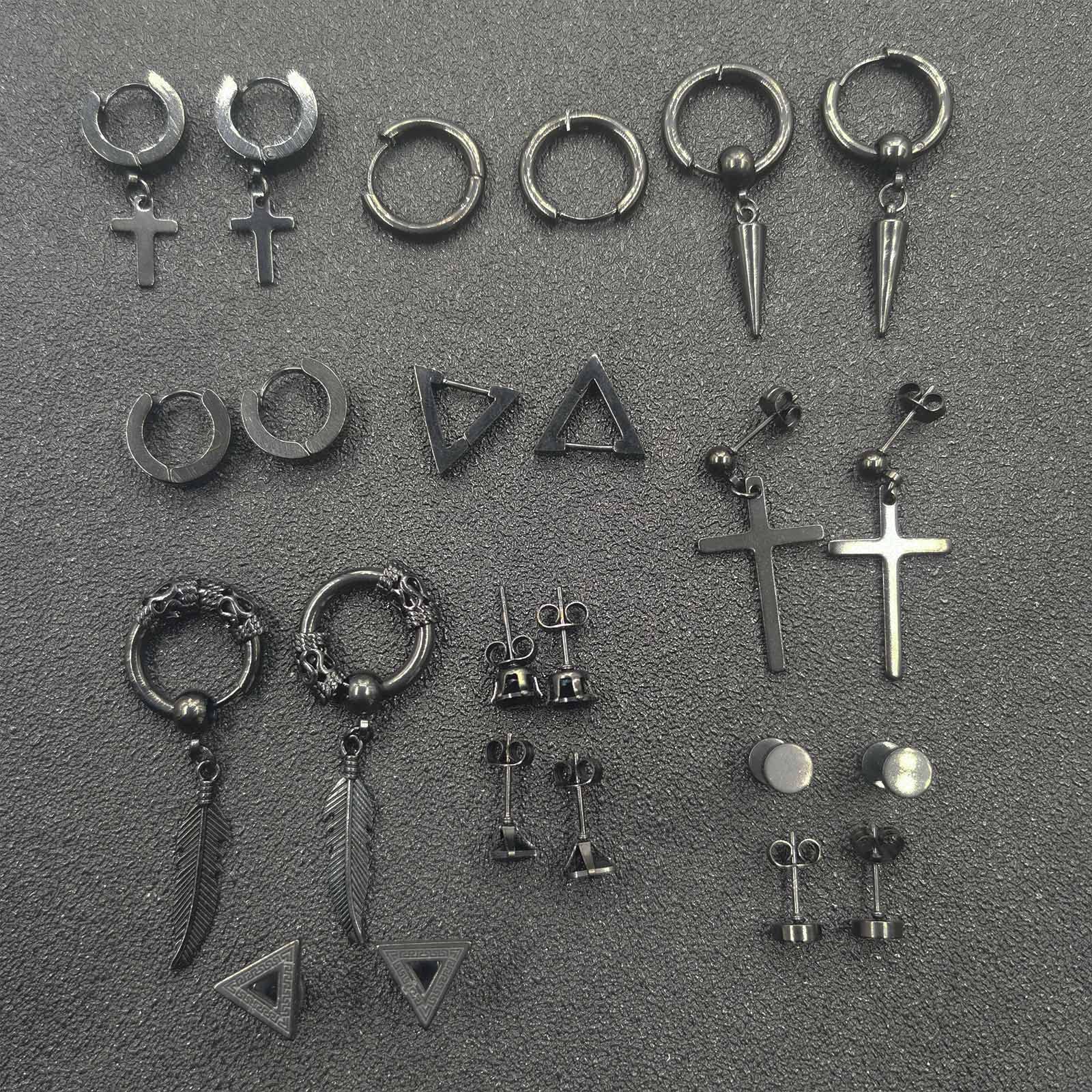20Paia Acciaio Chirurgico Orecchini per Uomo Donna Orecchini a Cerchio Nero Pendente Croce Orecchini Kpop Huggie Anallergici Donna Set Tondo Argento Zirconi Orecchini Uomo Cerchio Punk Orecchini