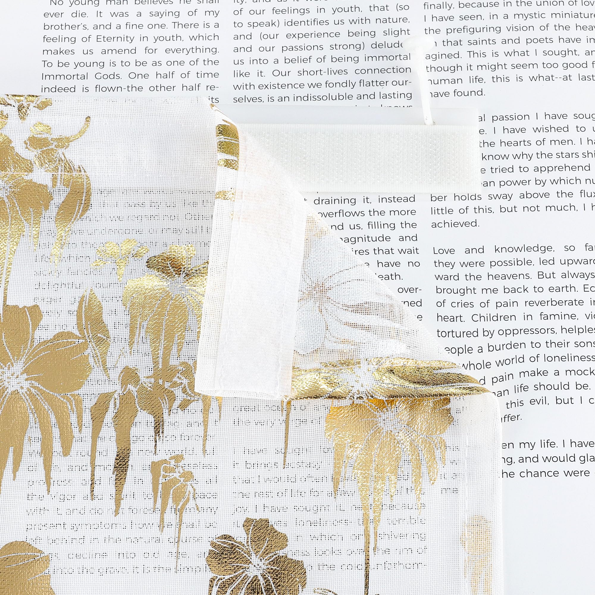 ESLIR Schiebevorhänge Set 2er Flächenvorhänge mit Klettband Schiebegardinen Transparent Gardinenschals Transparent Vorhang mit geprägtem Blumenmuster Gold BxH 57x145 cm 2 Stück
