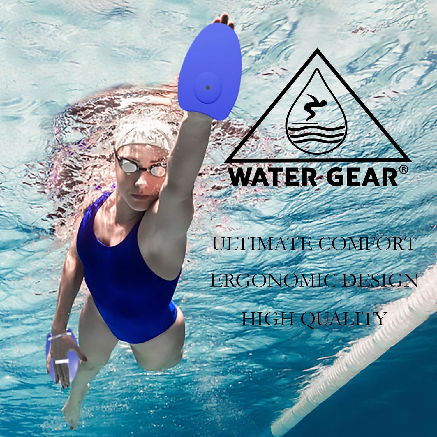 Water Gear Deluxe Hand Paddles - with Palm Hole - Dark Blue - Medium Size - For Swimming Stroke Training with Adjustable Straps for Men and Women - Strength and Endurance Training Equipment : Swimming Hand Paddles : Sports & Outdoors