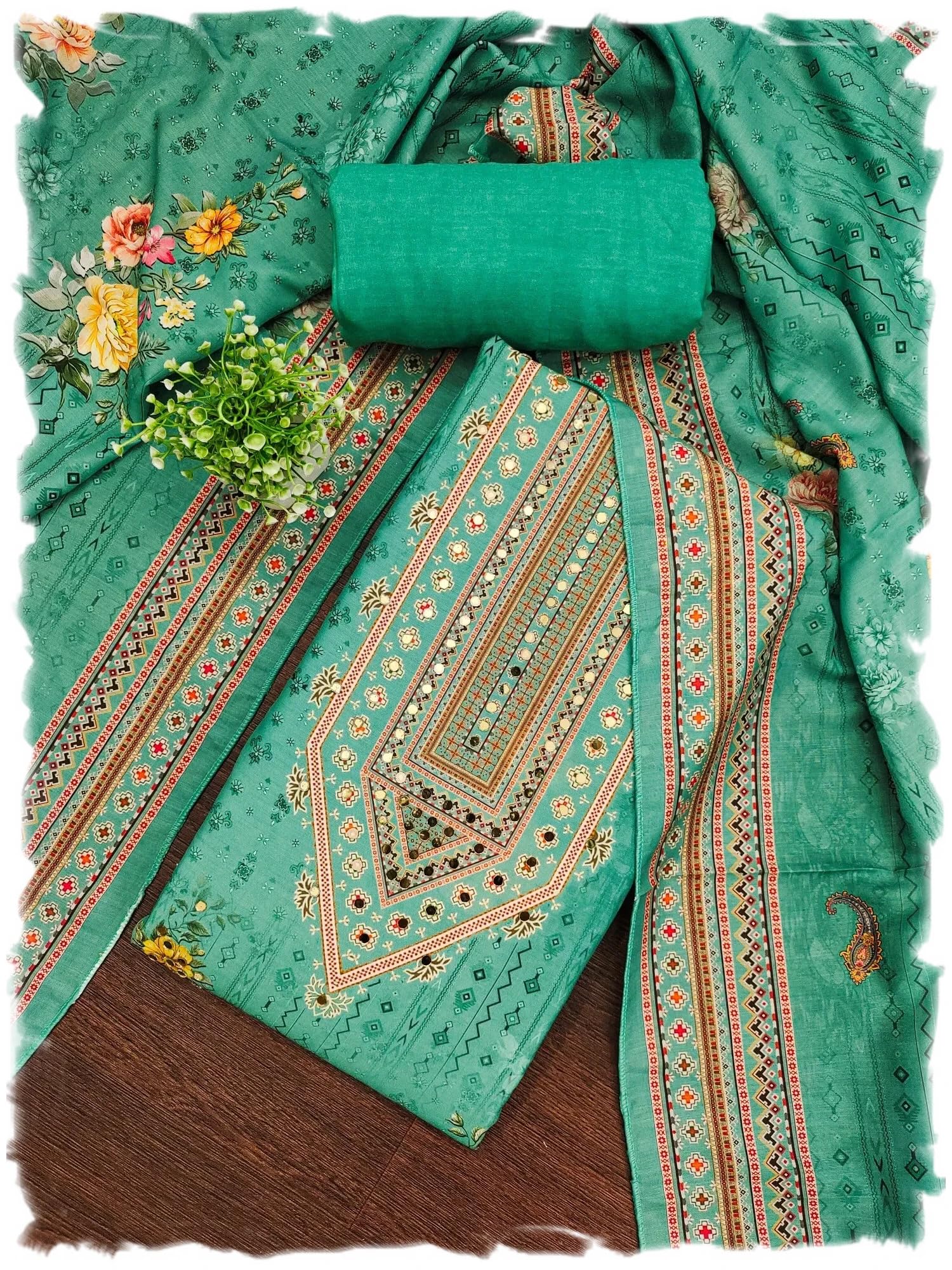 pandadi saree Women's Cotton Printed Unstitched Salwar Suit Dress Material-picture-12