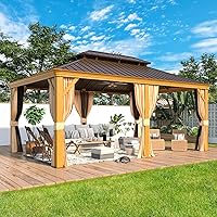 Vista 17 de MELLCOM Gazebo de techo rígido de 12 x 16 pies, gazebo de aluminio de doble techo de policarbonato, glorieta de toldo impermeable para exteriores