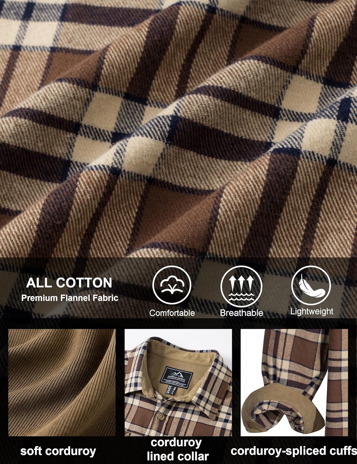 MAGCOMSEN Men's Flannel Shirts Long Sleeve Plaid Shirt Button Up Casual Shirts Lightweight Shirt Jacket with 2 Pockets - Image 5