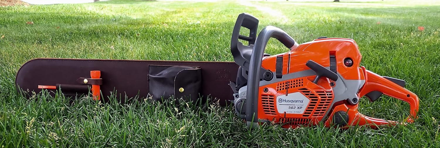 Leather Chainsaw BAR Cover Scabbard with Wrench Holder and Chain Pouch 20-25"