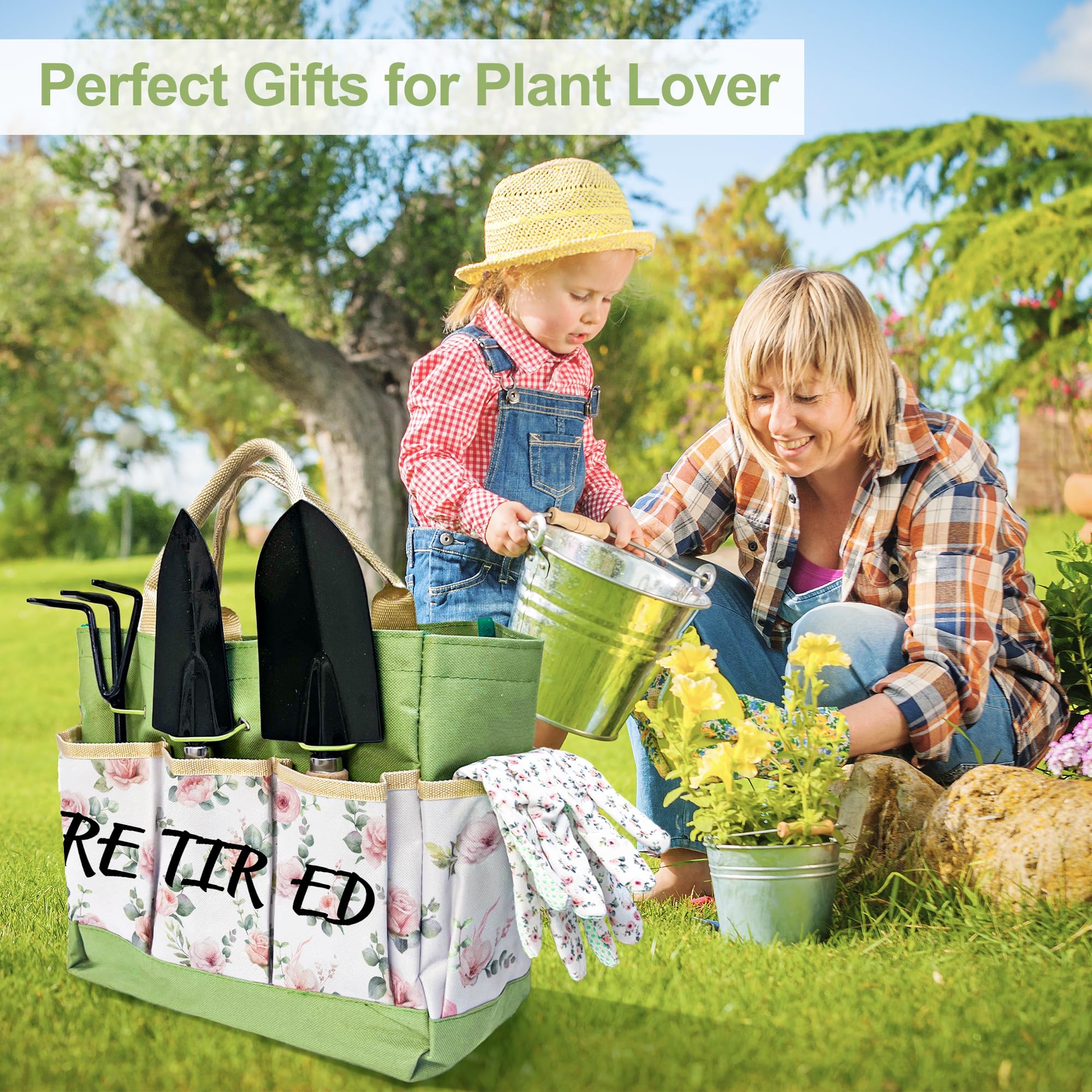 Regalo de jubilación para mujer, kit de jardín para el día de la madre, regalos de jubilación, herramienta de jardinería floral y bolsa organizadora de herramientas de jardín duradera, juego de